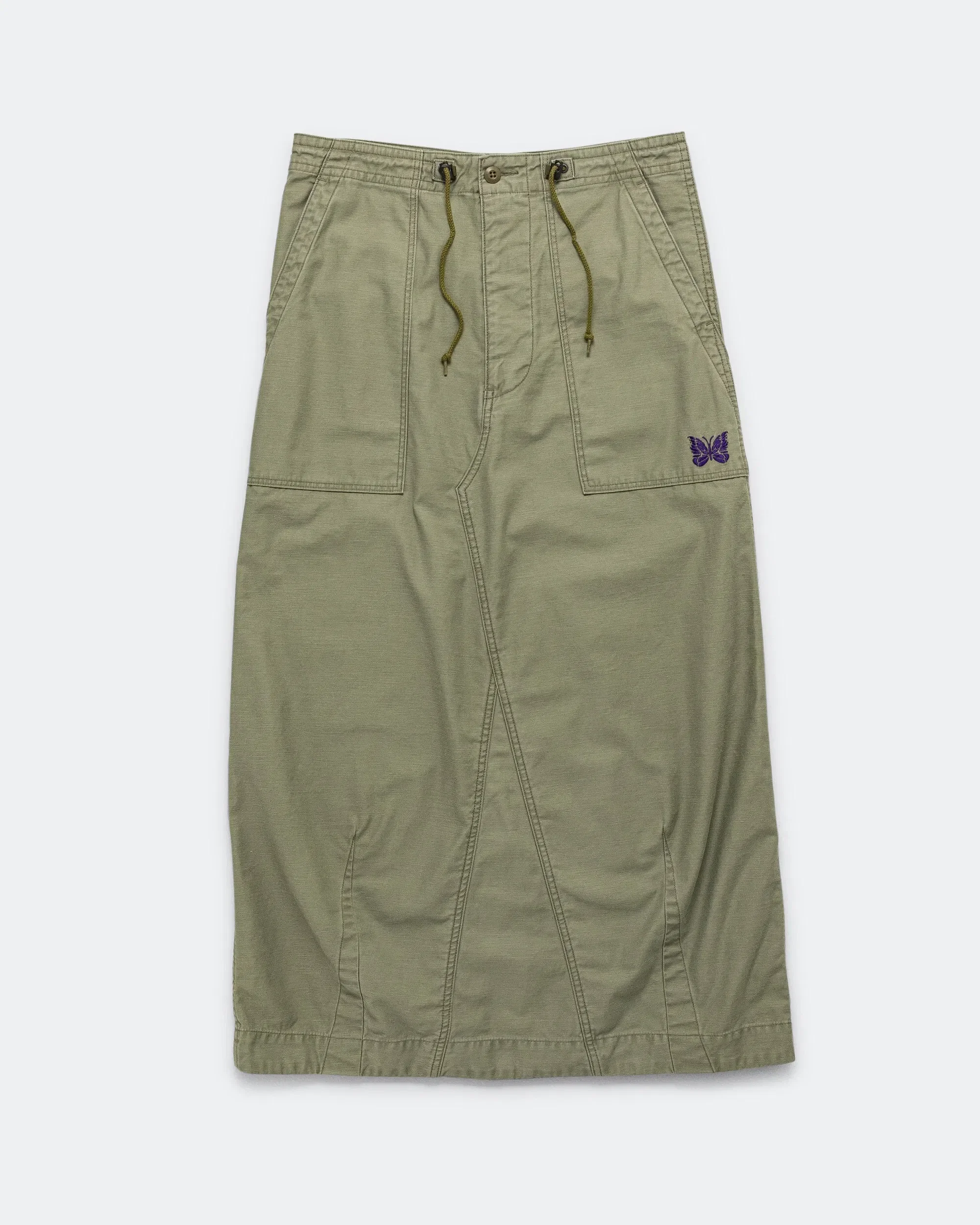 Needles String Fatigue Skirt - Olive Reversed Sateen