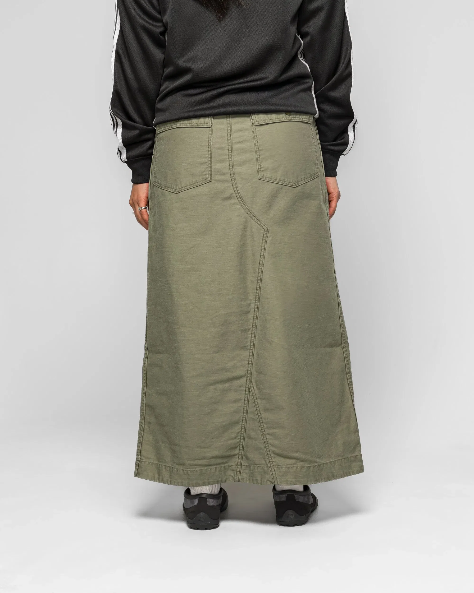 Needles String Fatigue Skirt - Olive Reversed Sateen