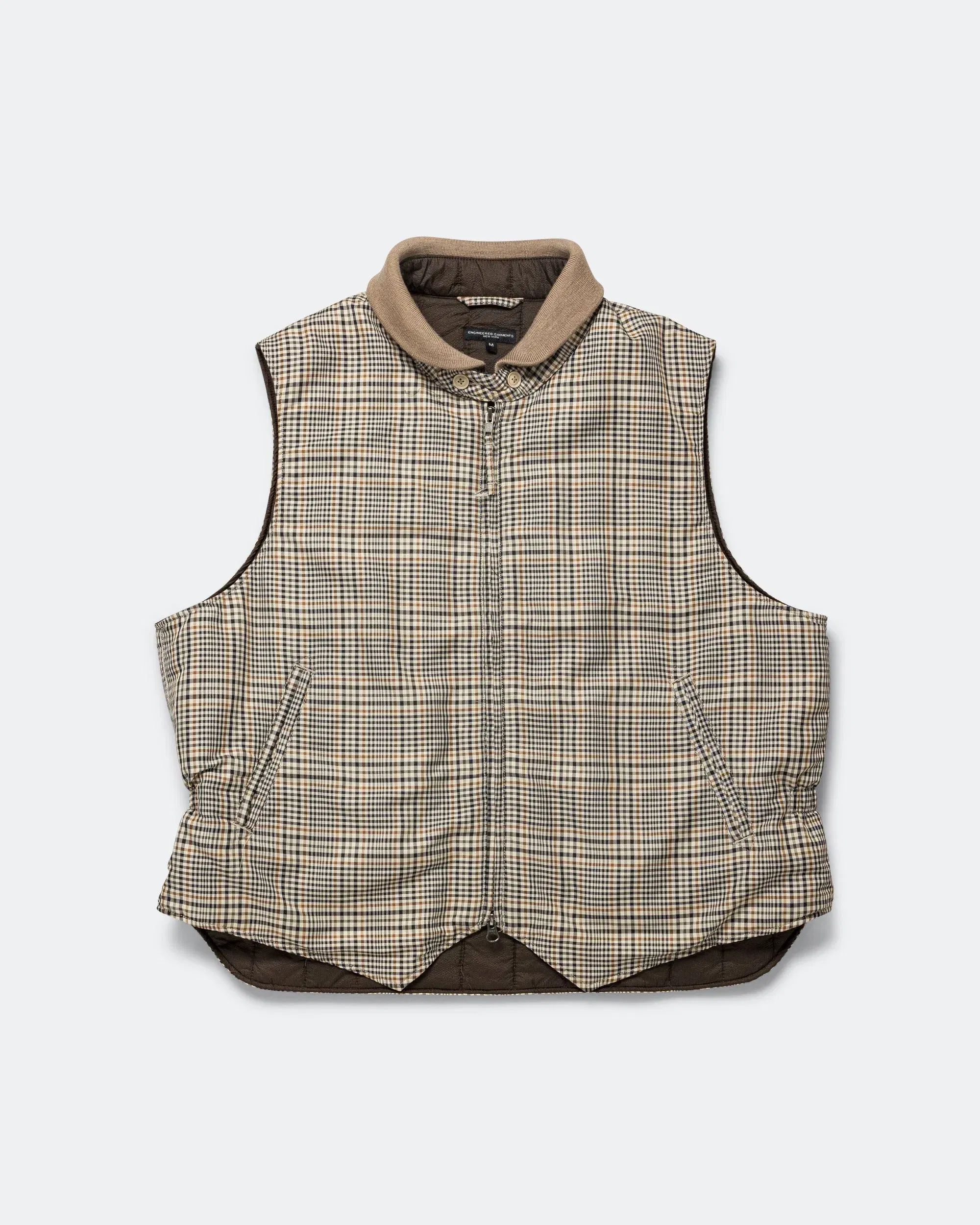 Engineered Garments LL Vest - Khaki Plaid Polyester Cloth