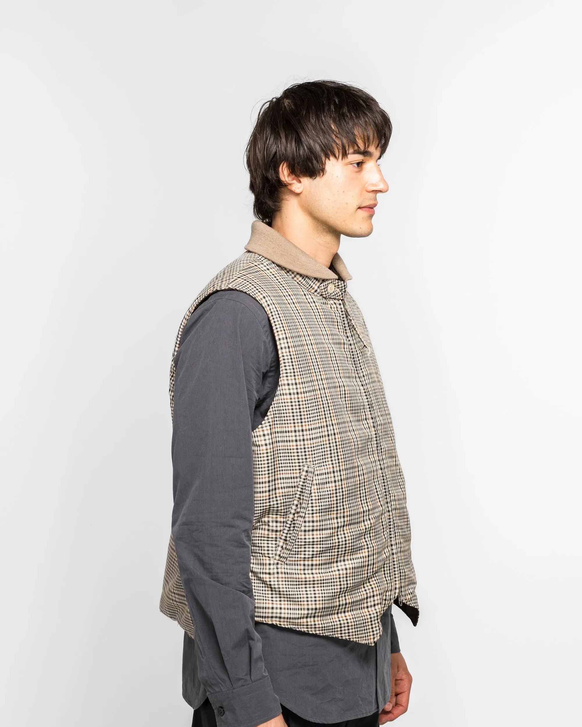 Engineered Garments LL Vest - Khaki Plaid Polyester Cloth