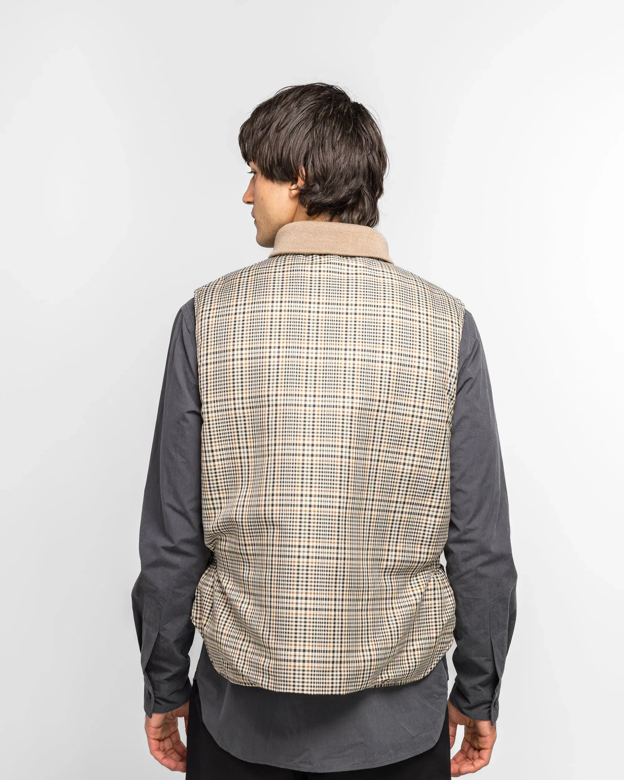 Engineered Garments LL Vest - Khaki Plaid Polyester Cloth