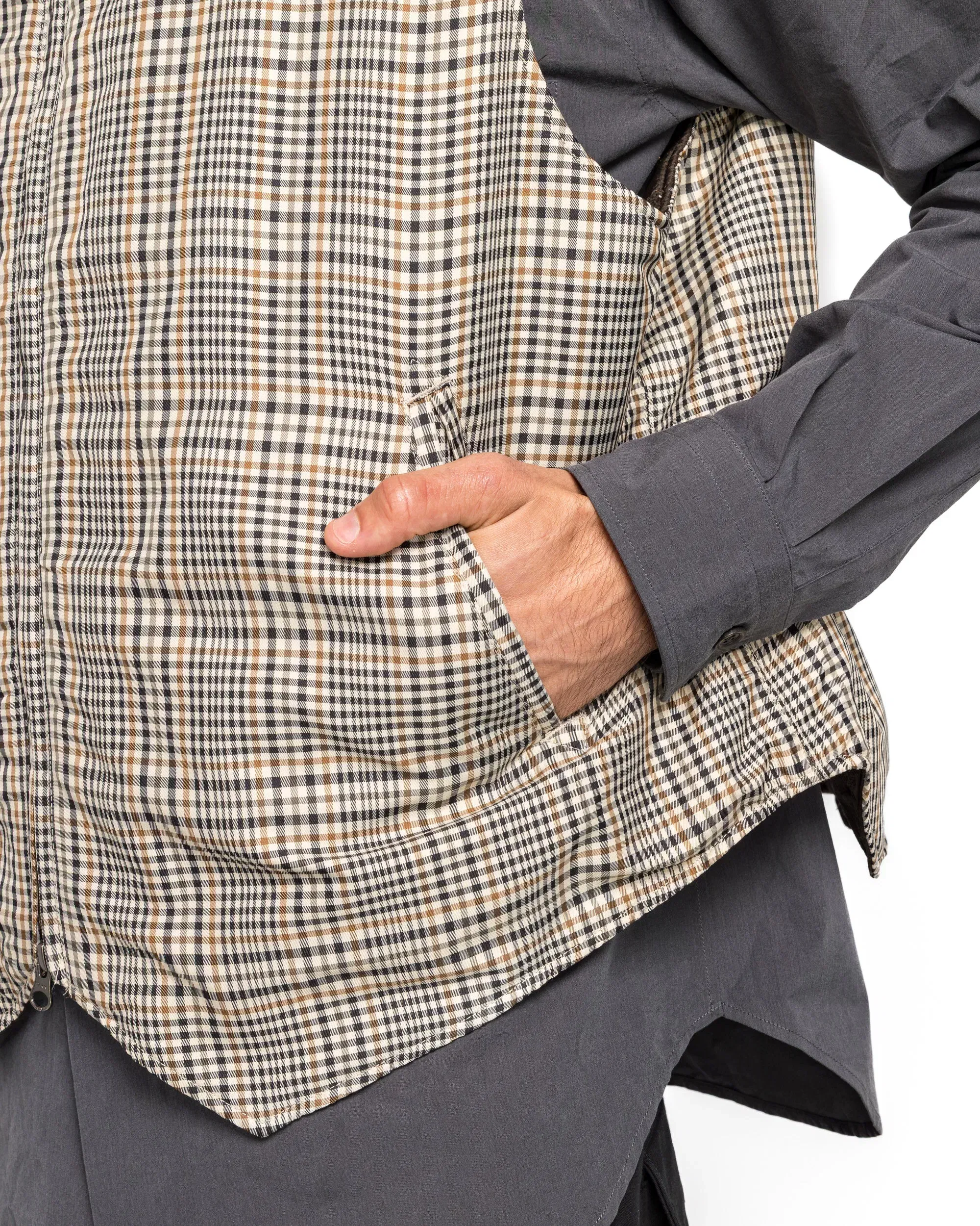 Engineered Garments LL Vest - Khaki Plaid Polyester Cloth