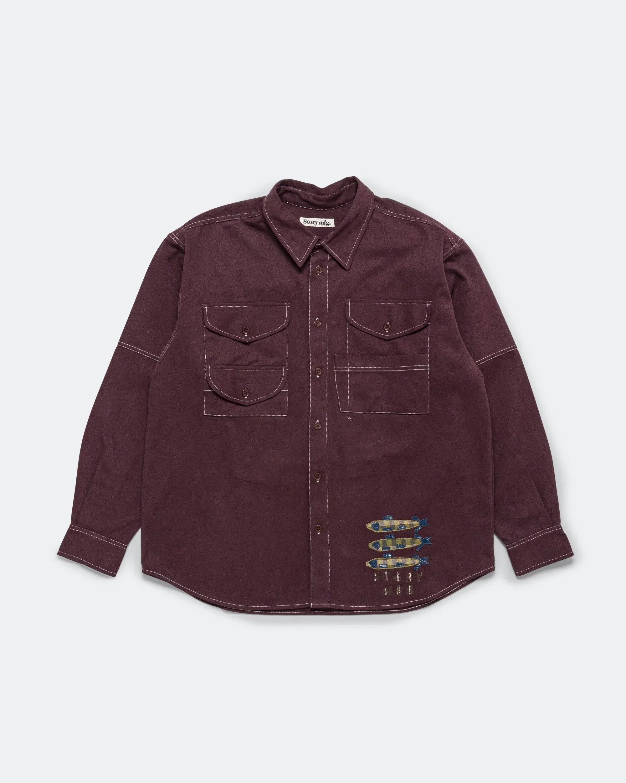 STORY mfg. Harvest Shirt - Purple Fish Hand Applique