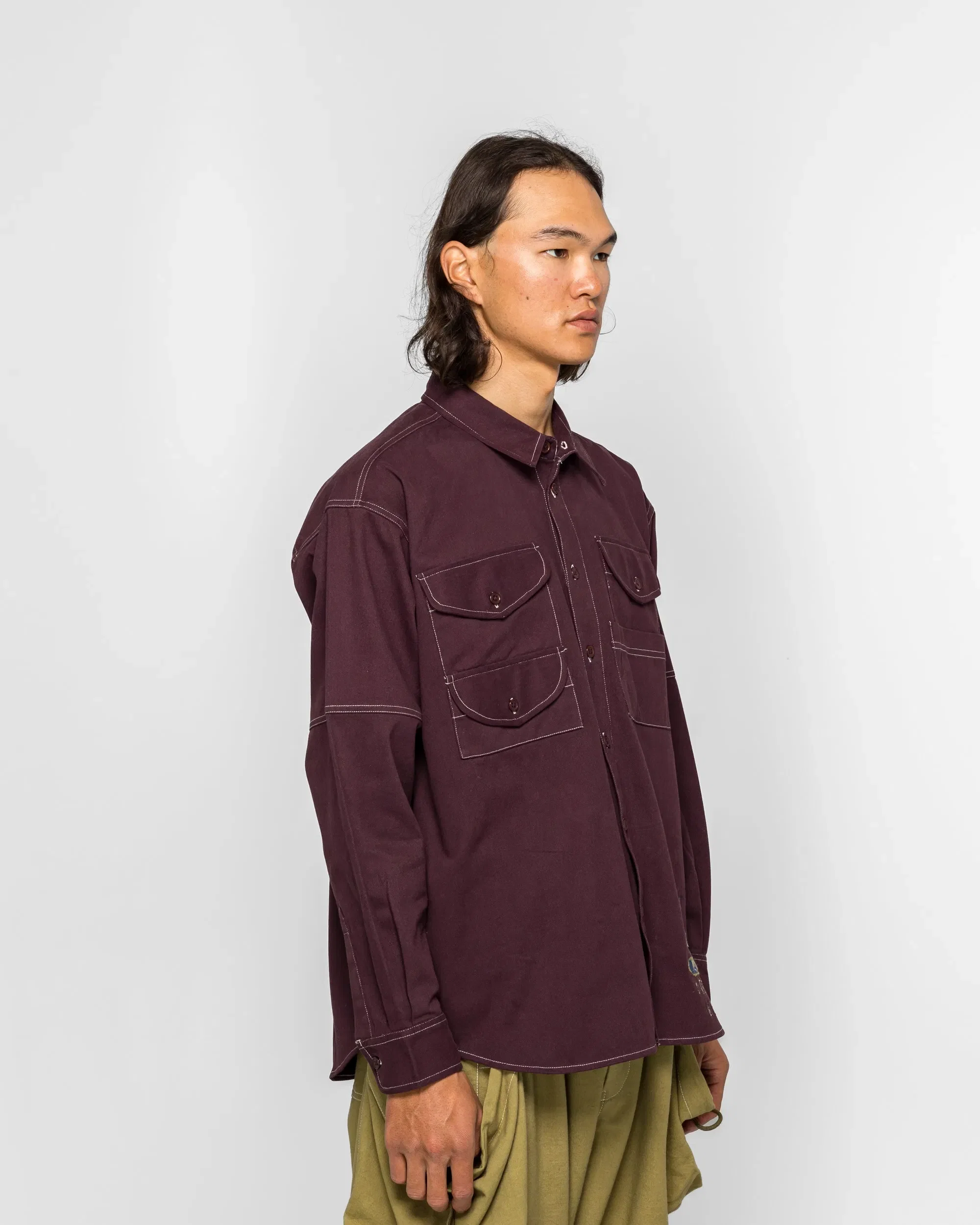 STORY mfg. Harvest Shirt - Purple Fish Hand Applique
