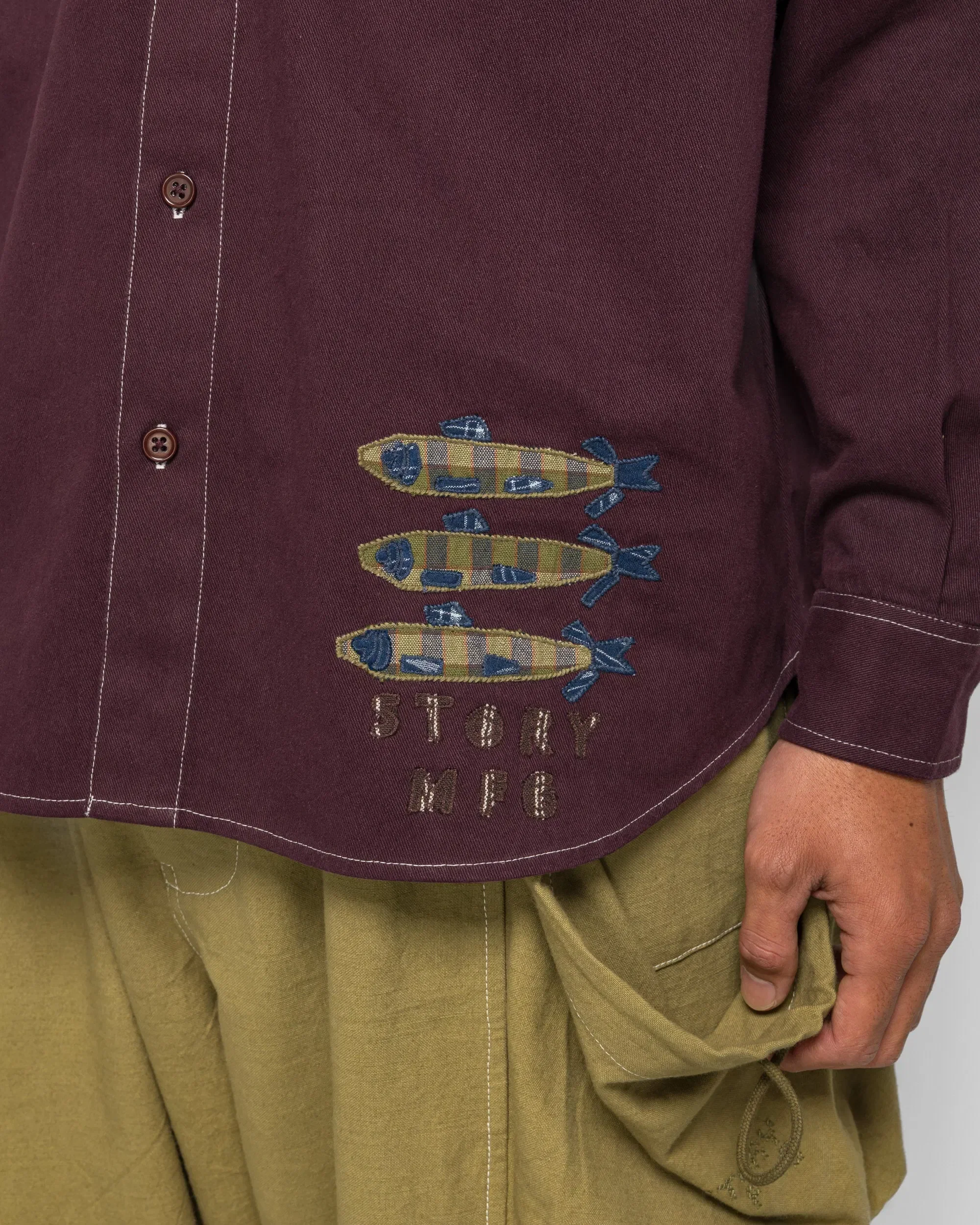 STORY mfg. Harvest Shirt - Purple Fish Hand Applique