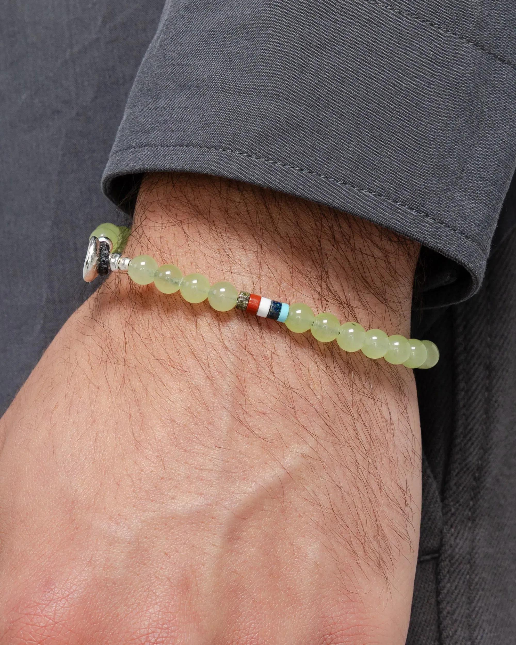 Mikia 6mm Bracelet x UP THERE - Green Jade/925 Silver
