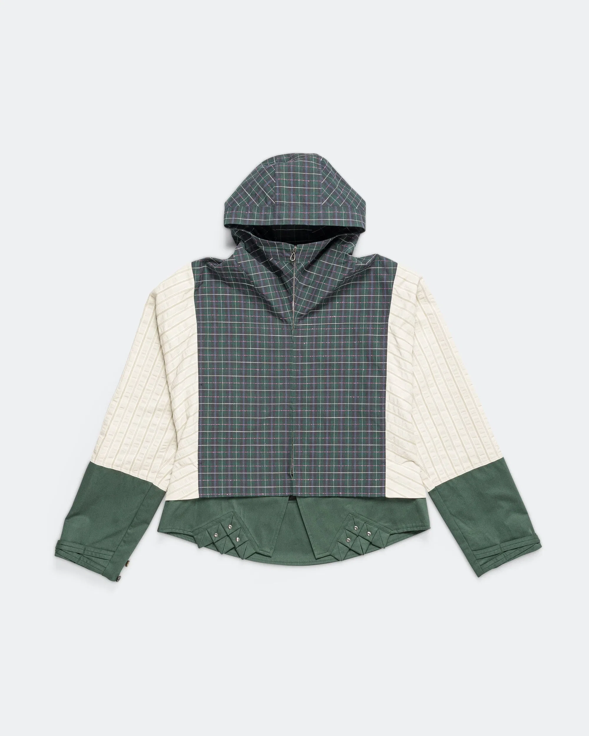 Kiko Kostadinov Estike Hooded Jacket - Forest Check/Ivory Stripe
