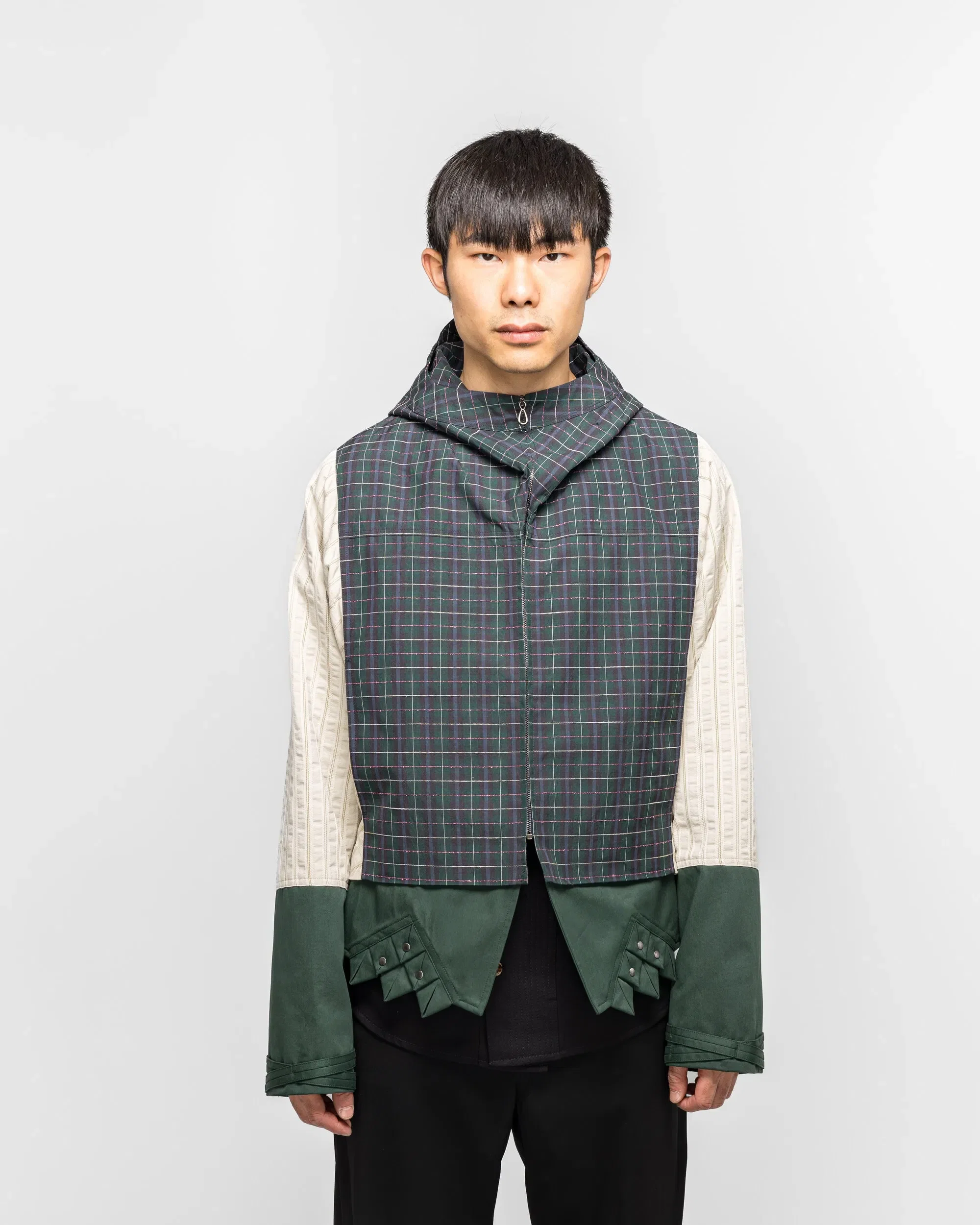 Kiko Kostadinov Estike Hooded Jacket - Forest Check/Ivory Stripe