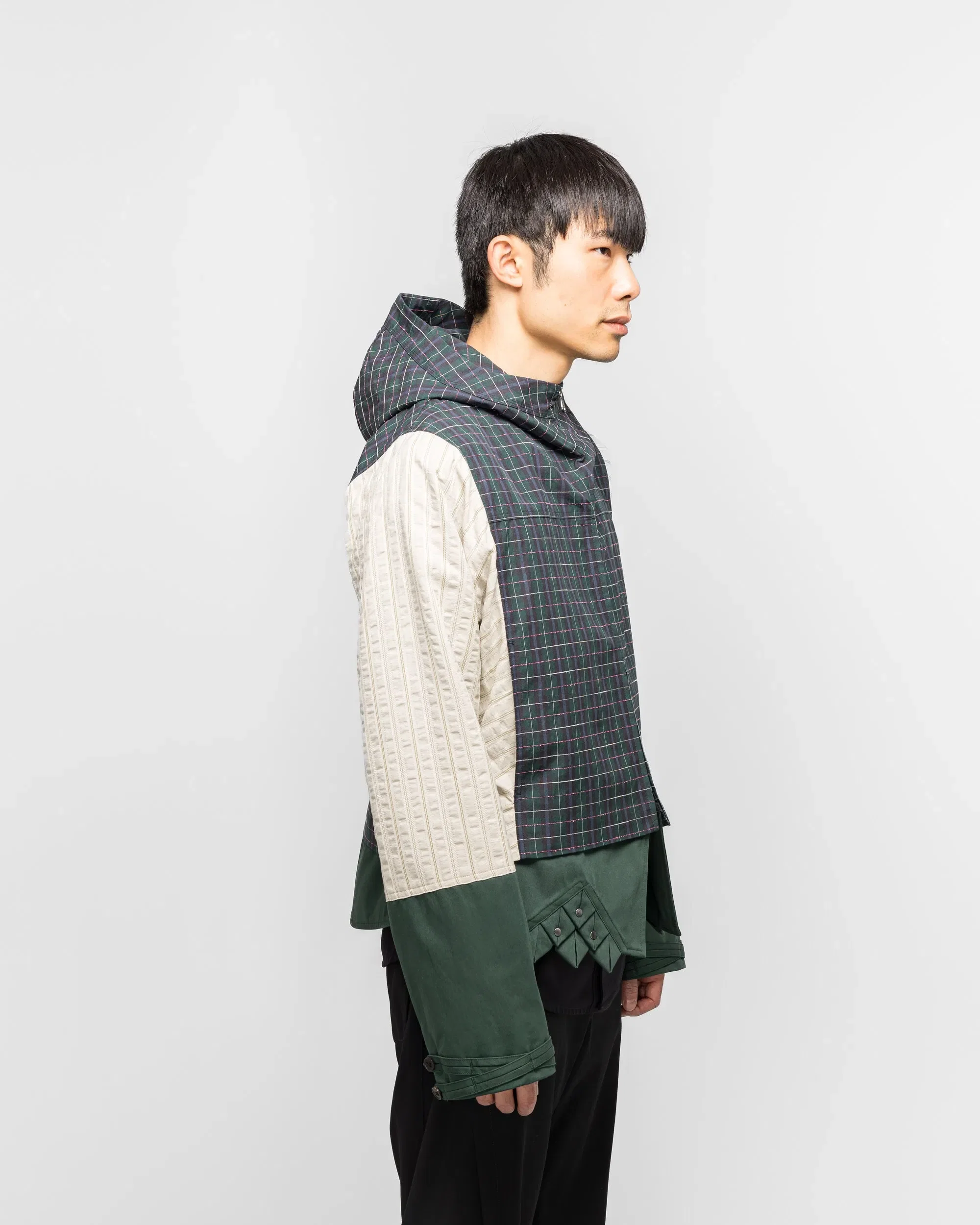 Kiko Kostadinov Estike Hooded Jacket - Forest Check/Ivory Stripe