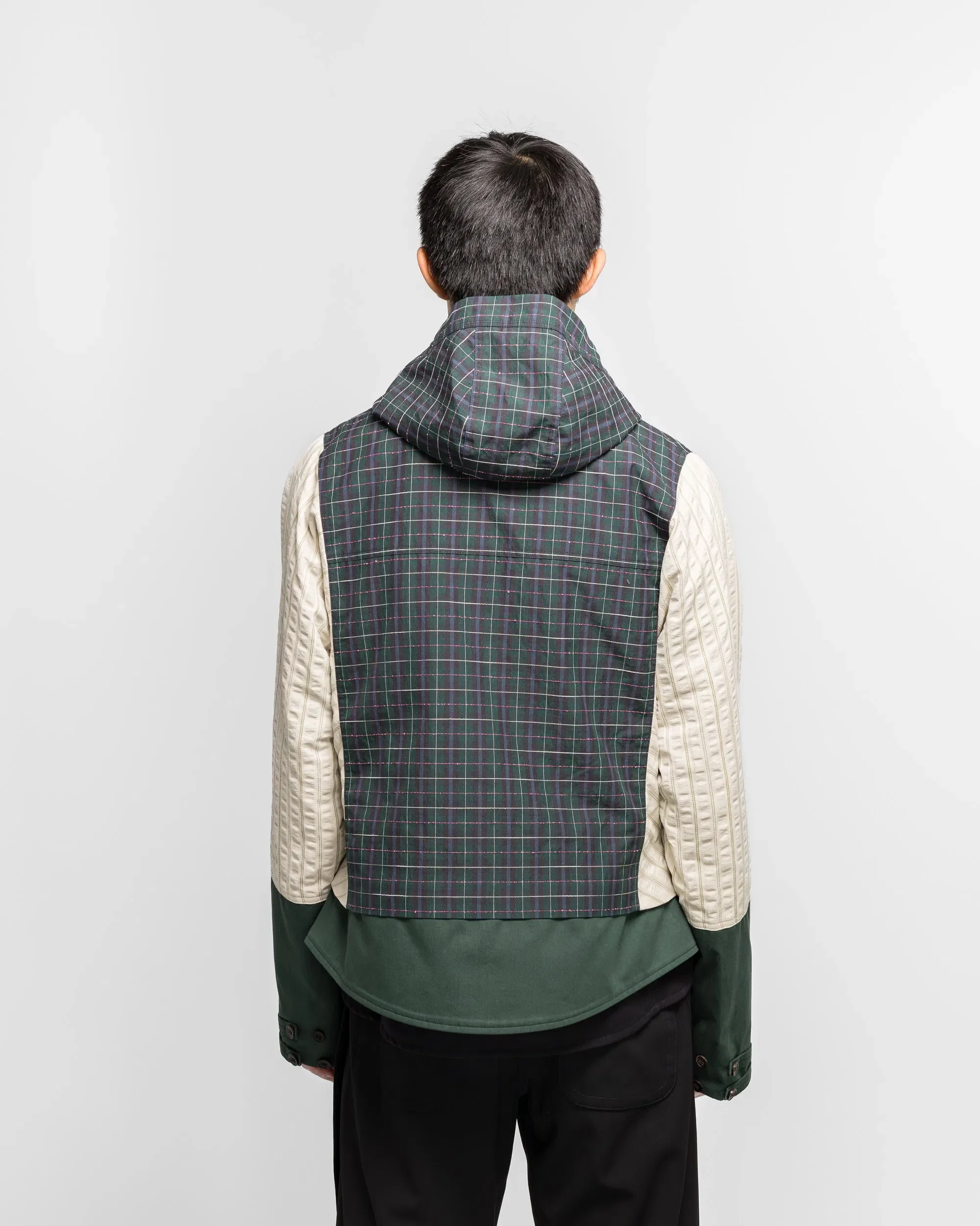 Kiko Kostadinov Estike Hooded Jacket - Forest Check/Ivory Stripe