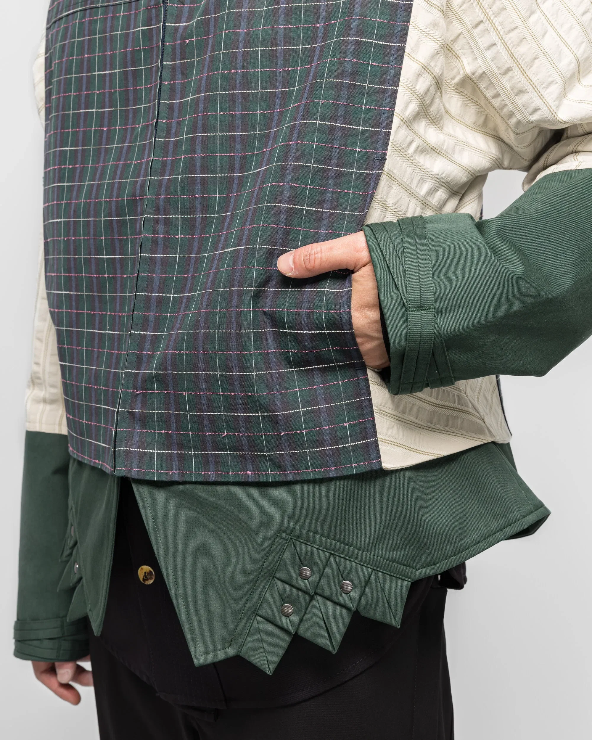 Kiko Kostadinov Estike Hooded Jacket - Forest Check/Ivory Stripe