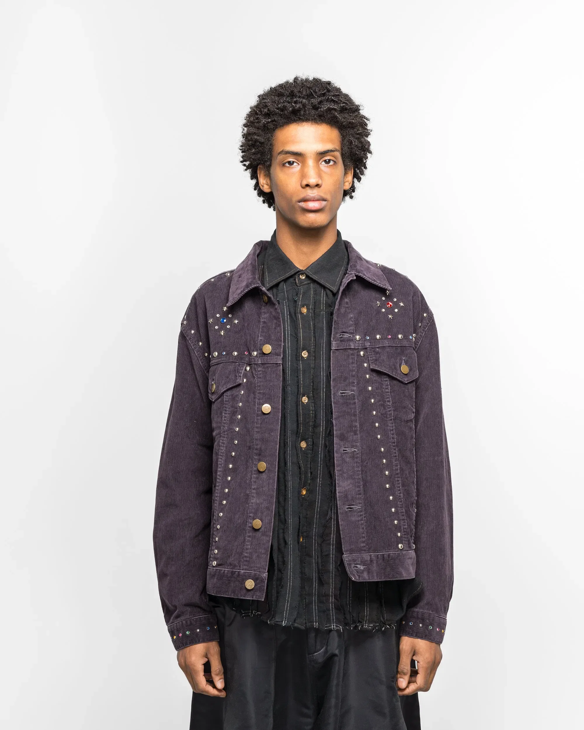 Needles Studded Jean Jacket - Black 14W Corduroy