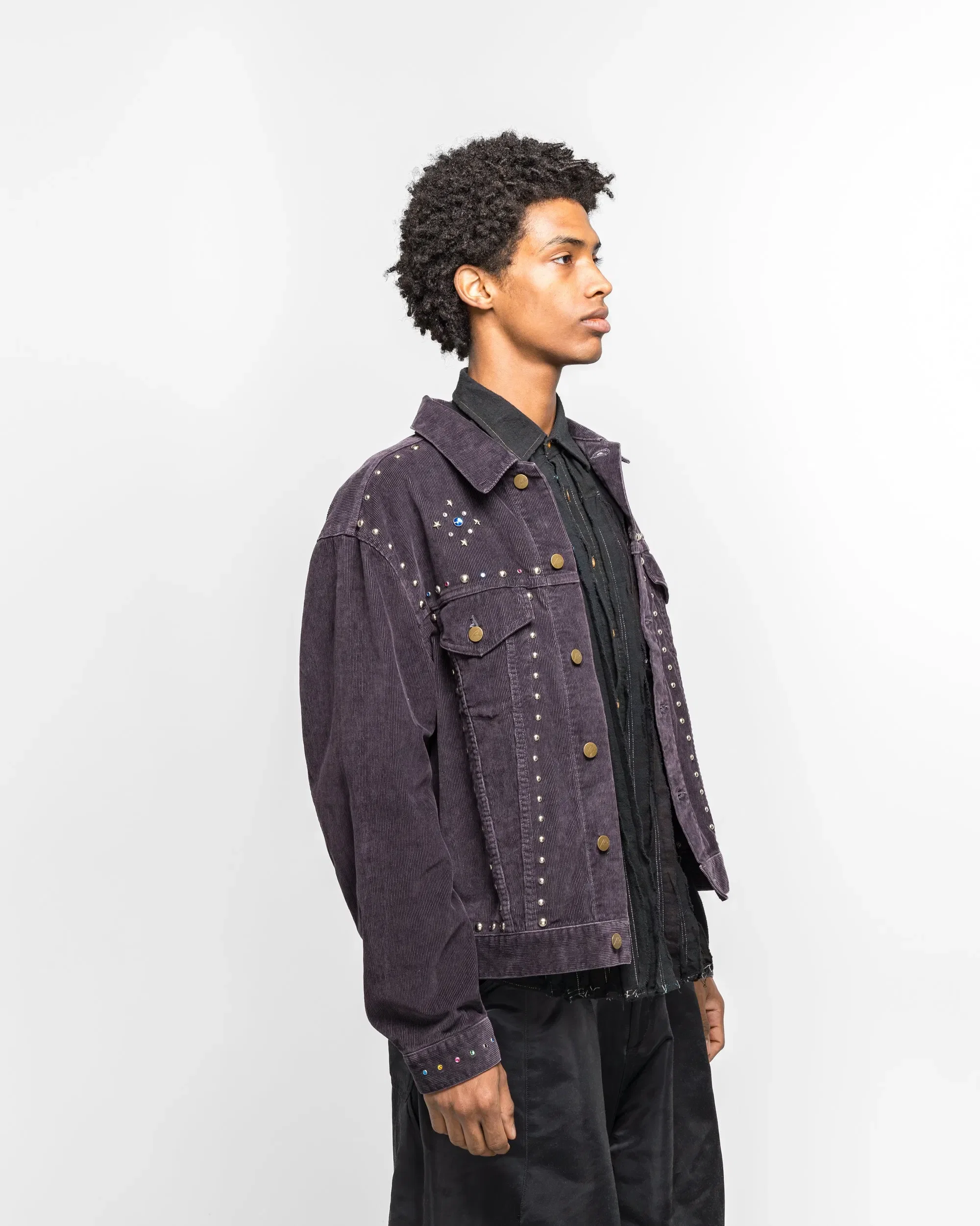 Needles Studded Jean Jacket - Black 14W Corduroy