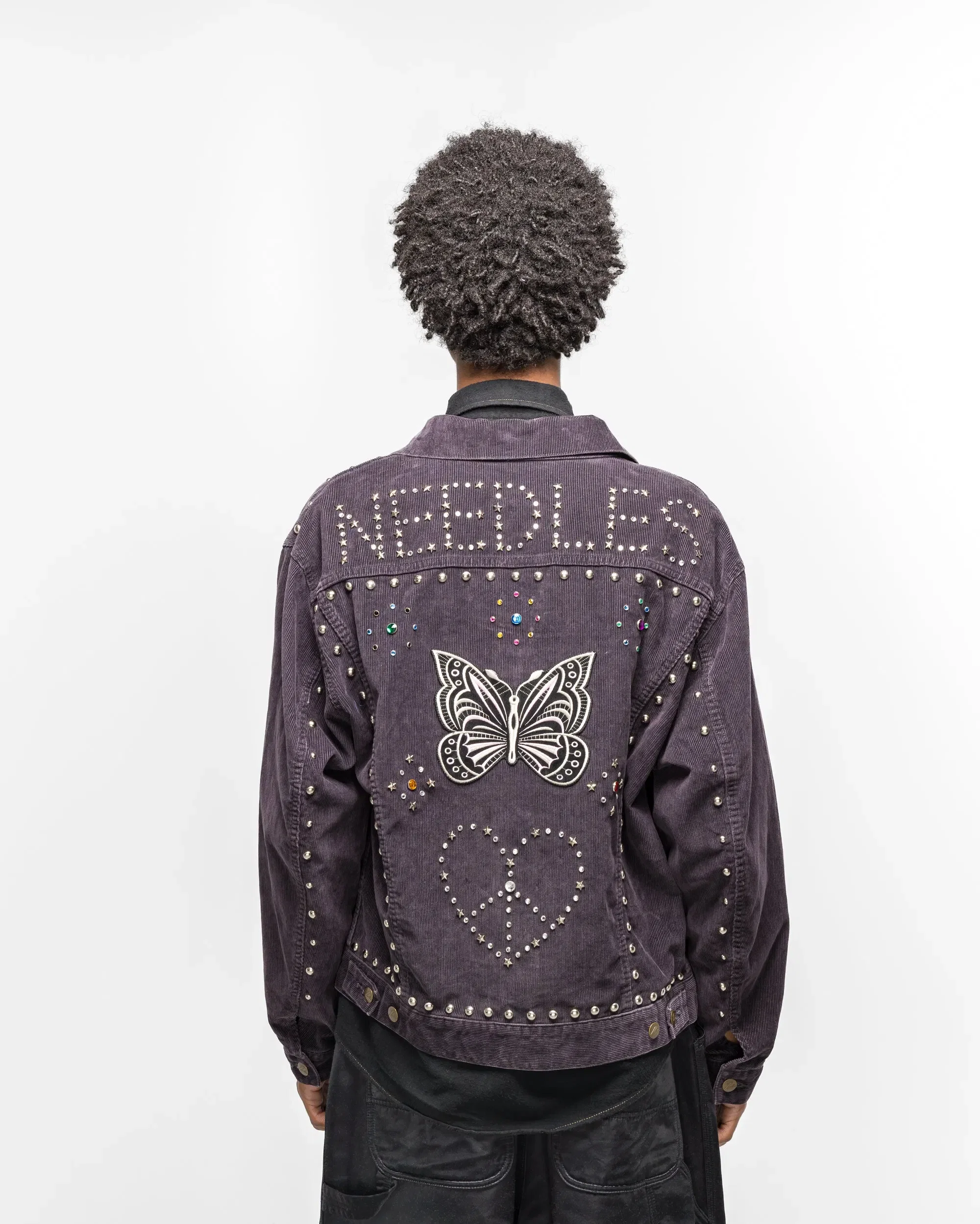 Needles Studded Jean Jacket - Black 14W Corduroy