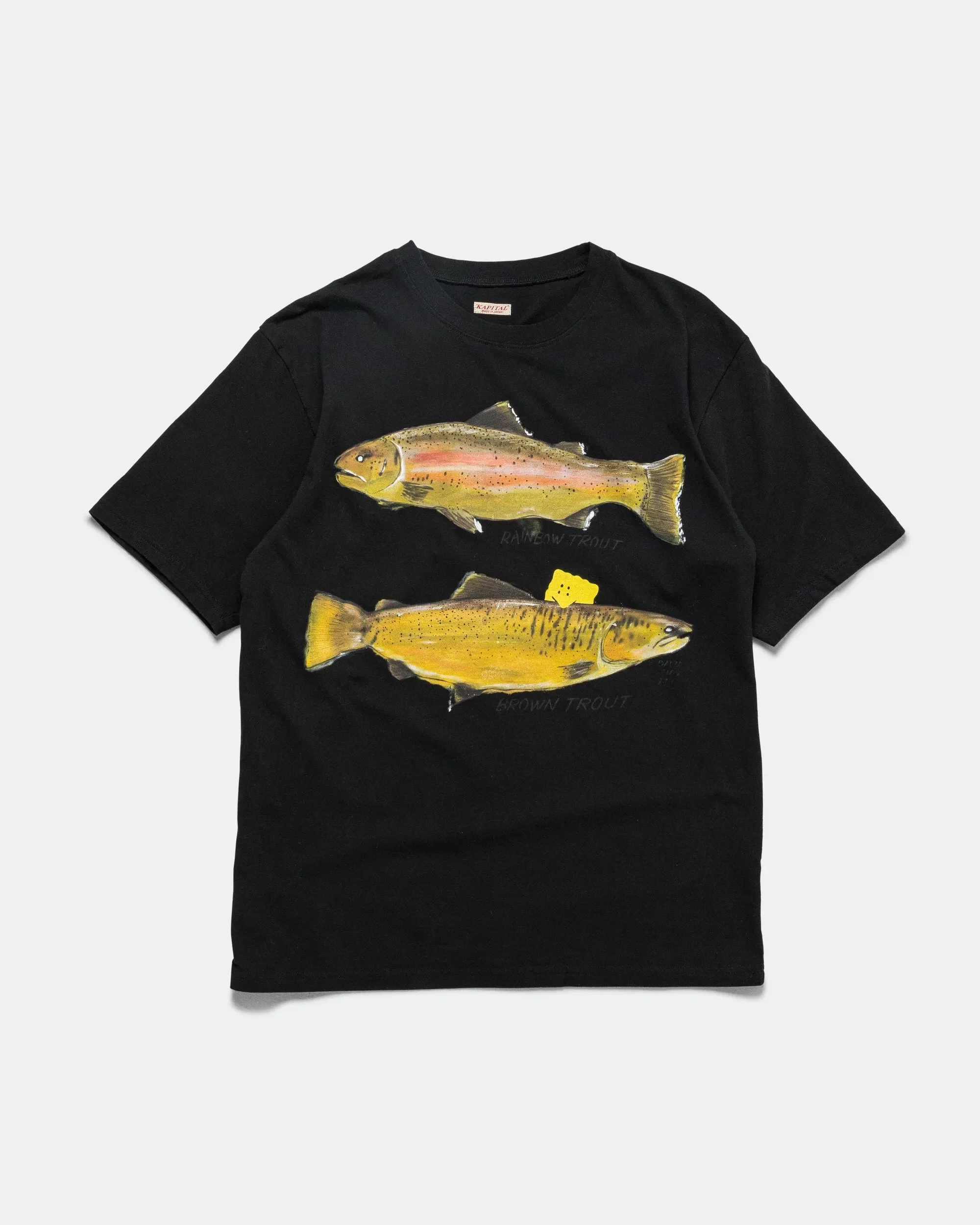 KAPITAL 20/-Jersey Crew T (Two Trouts PECKISH RAINBOWY) - Black