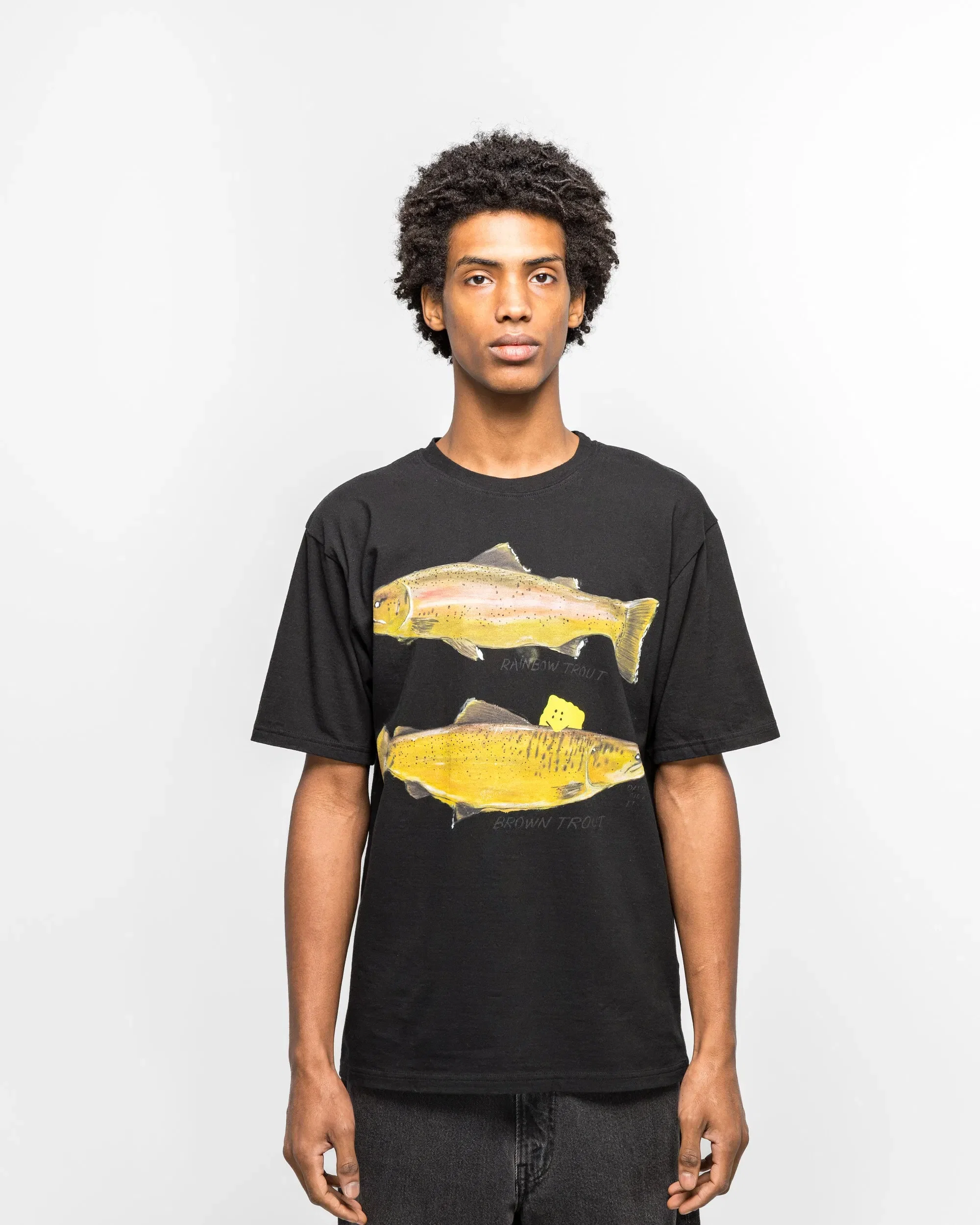 KAPITAL 20/-Jersey Crew T (Two Trouts PECKISH RAINBOWY) - Black