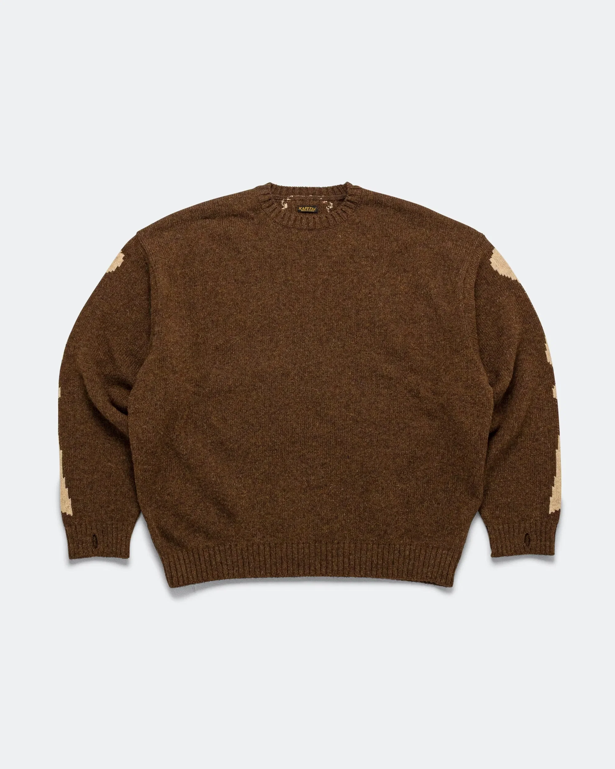 KAPITAL 5G Wool BONE Crew Sweater - Brown