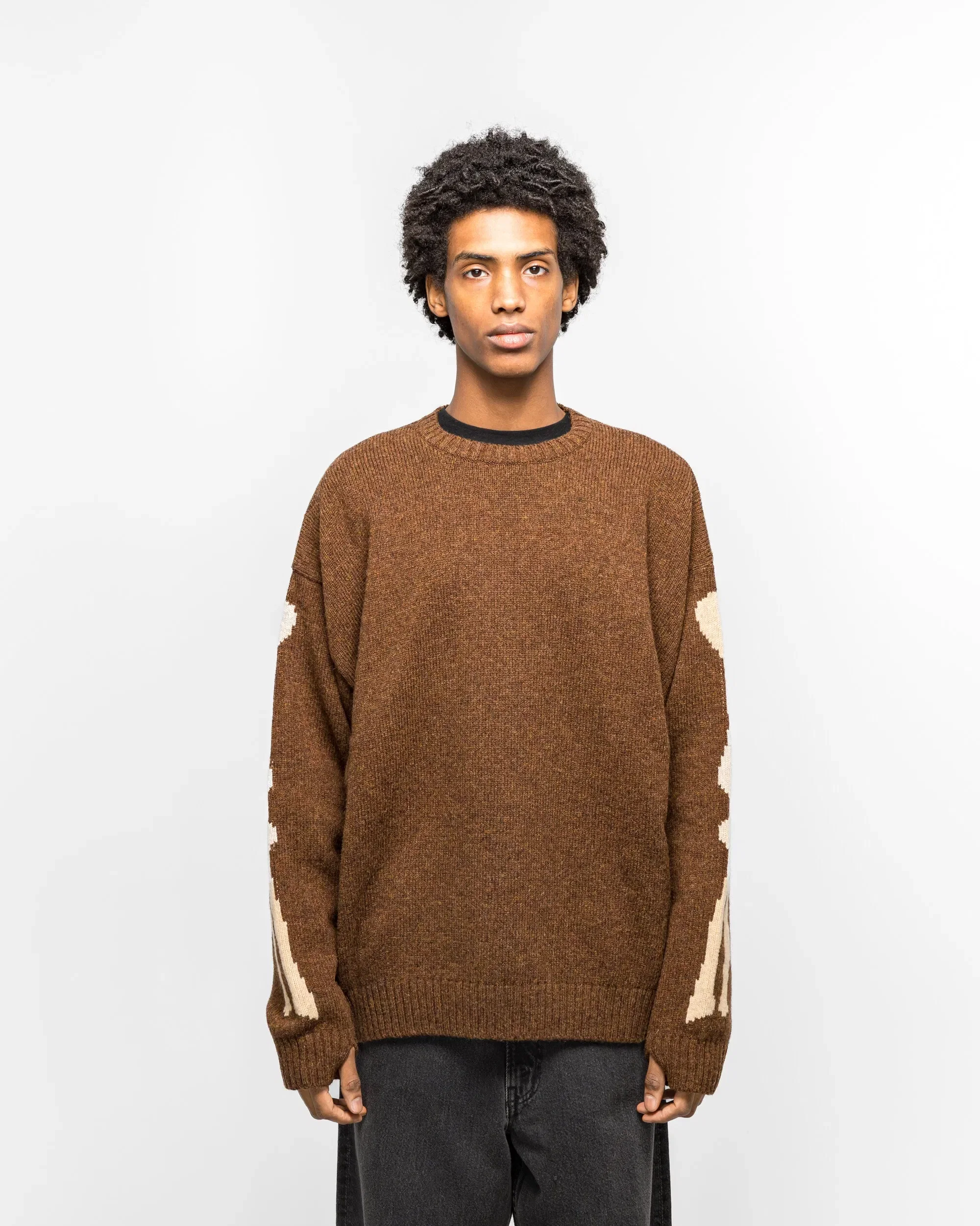 KAPITAL 5G Wool BONE Crew Sweater - Brown