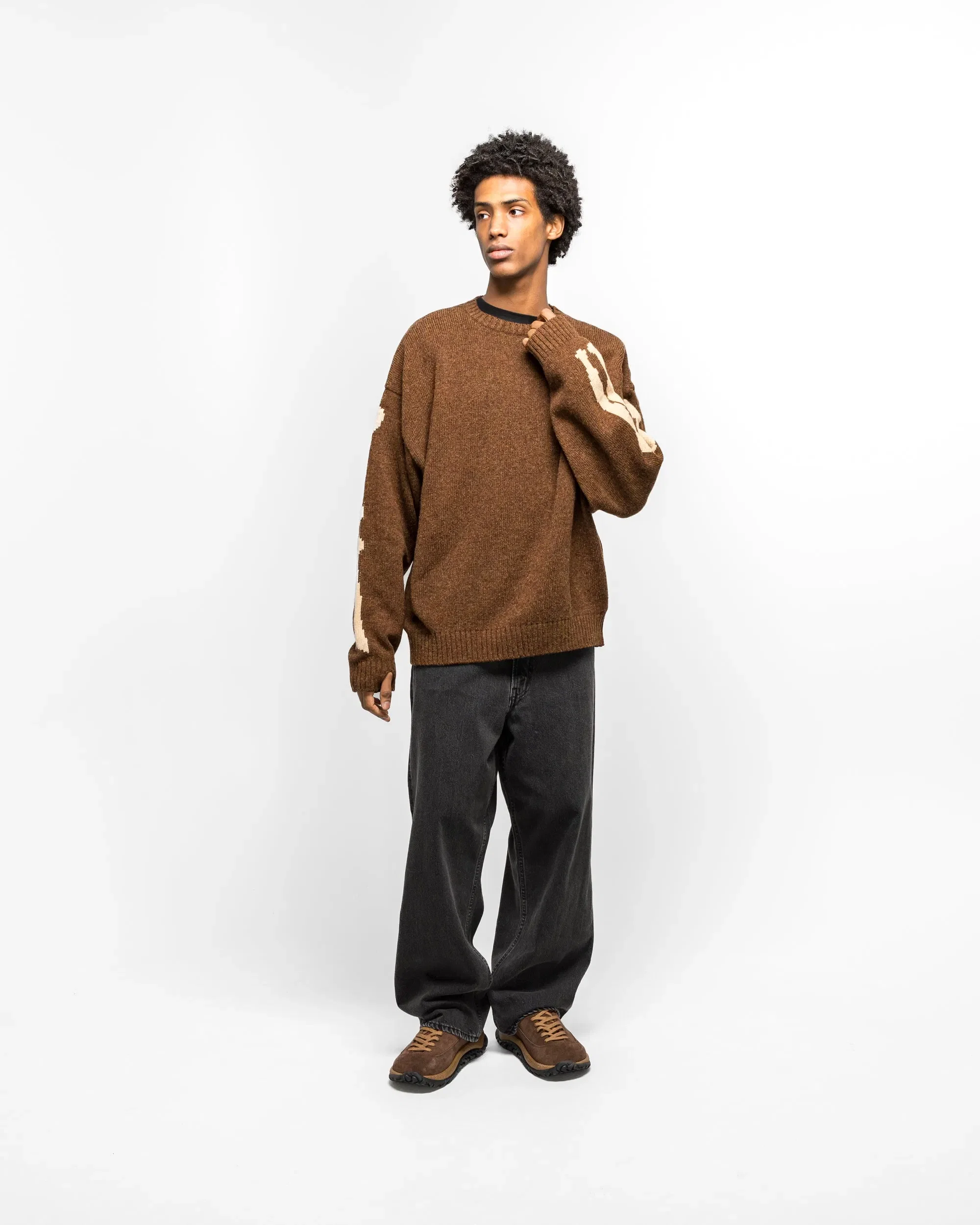KAPITAL 5G Wool BONE Crew Sweater - Brown
