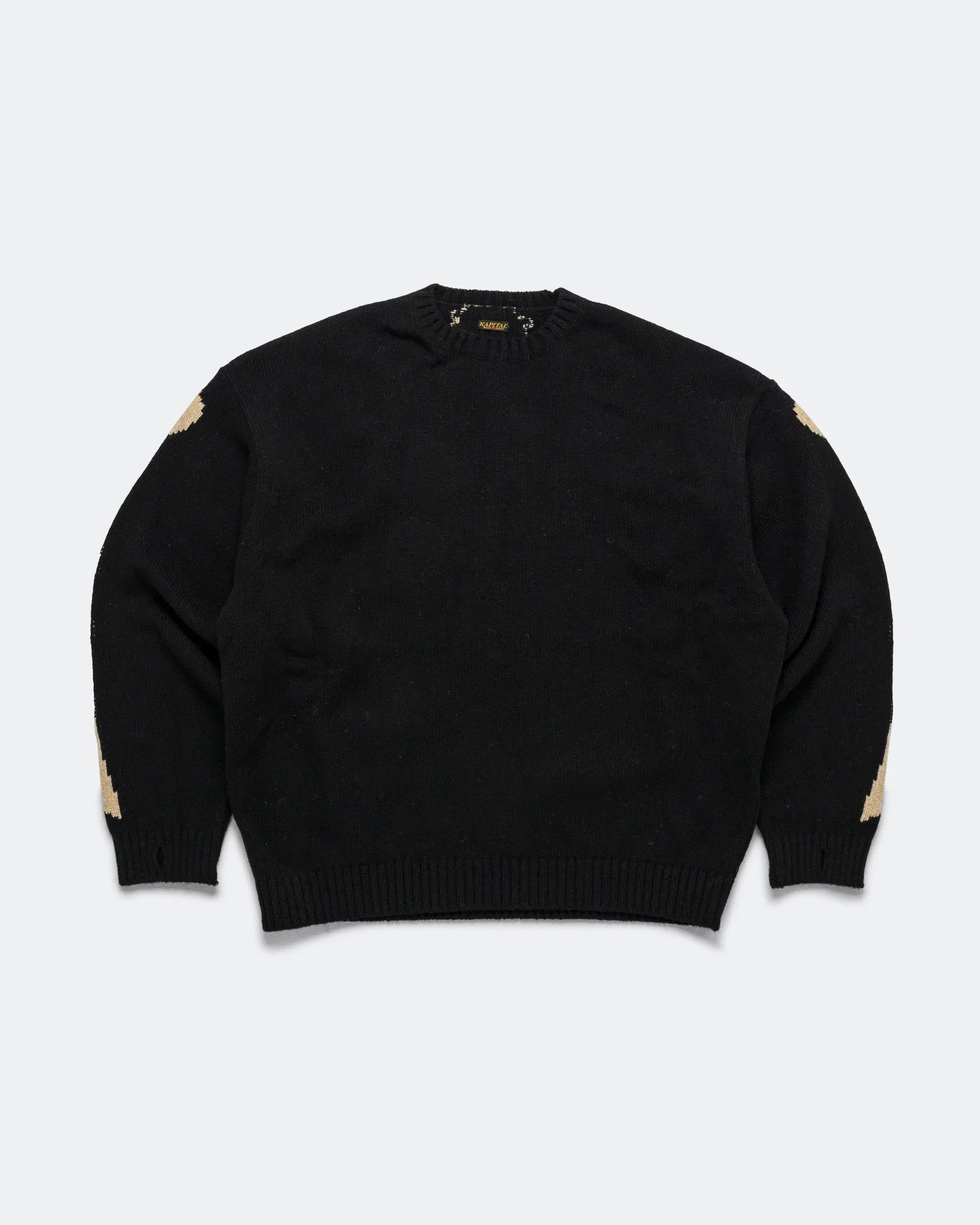 KAPITAL 5G Wool BONE Crew Sweater - Black