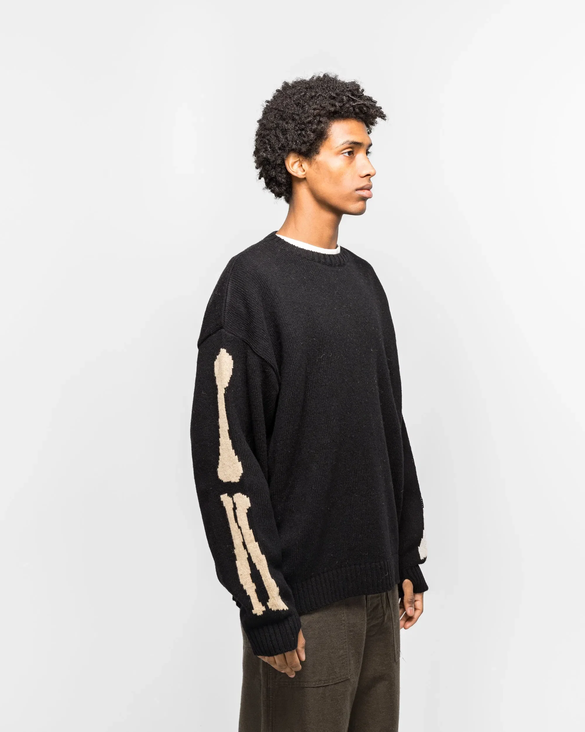 KAPITAL 5G Wool BONE Crew Sweater - Black
