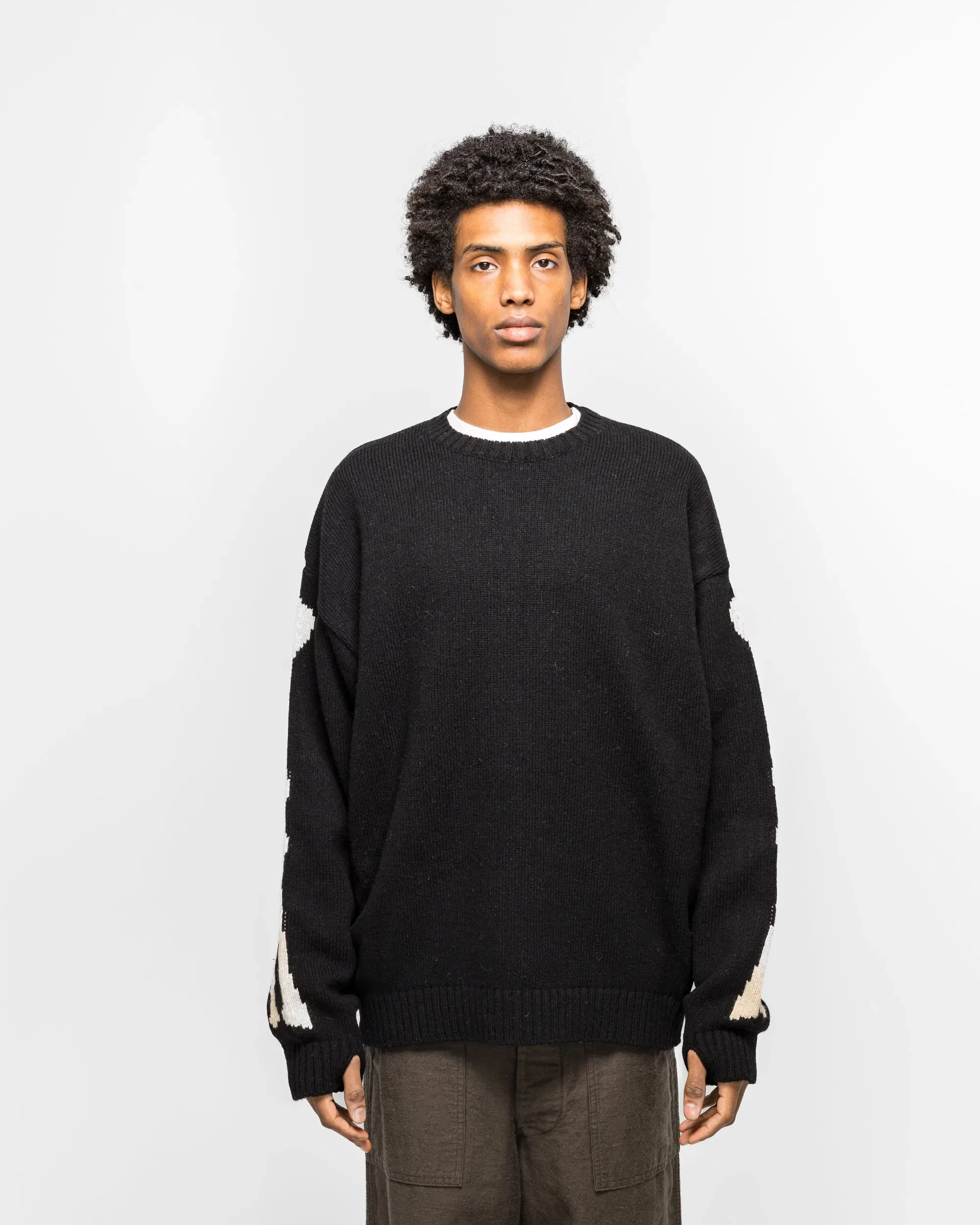 KAPITAL 5G Wool BONE Crew Sweater - Black