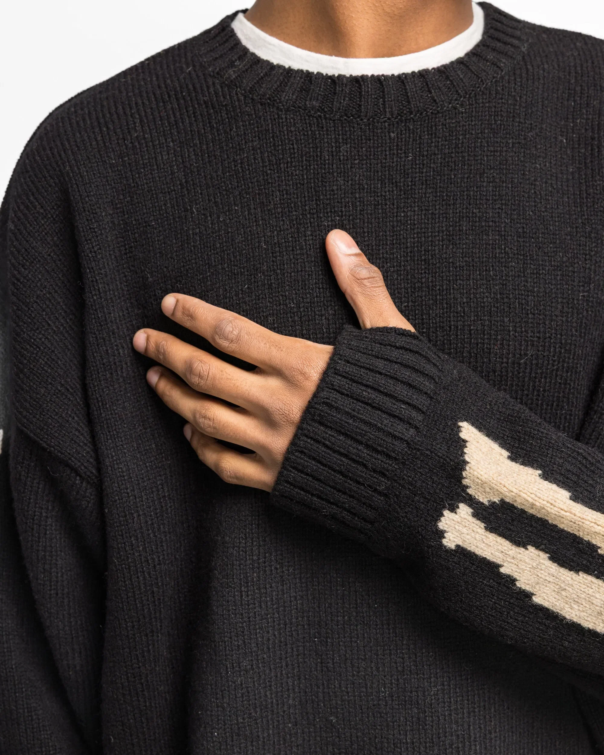 KAPITAL 5G Wool BONE Crew Sweater - Black