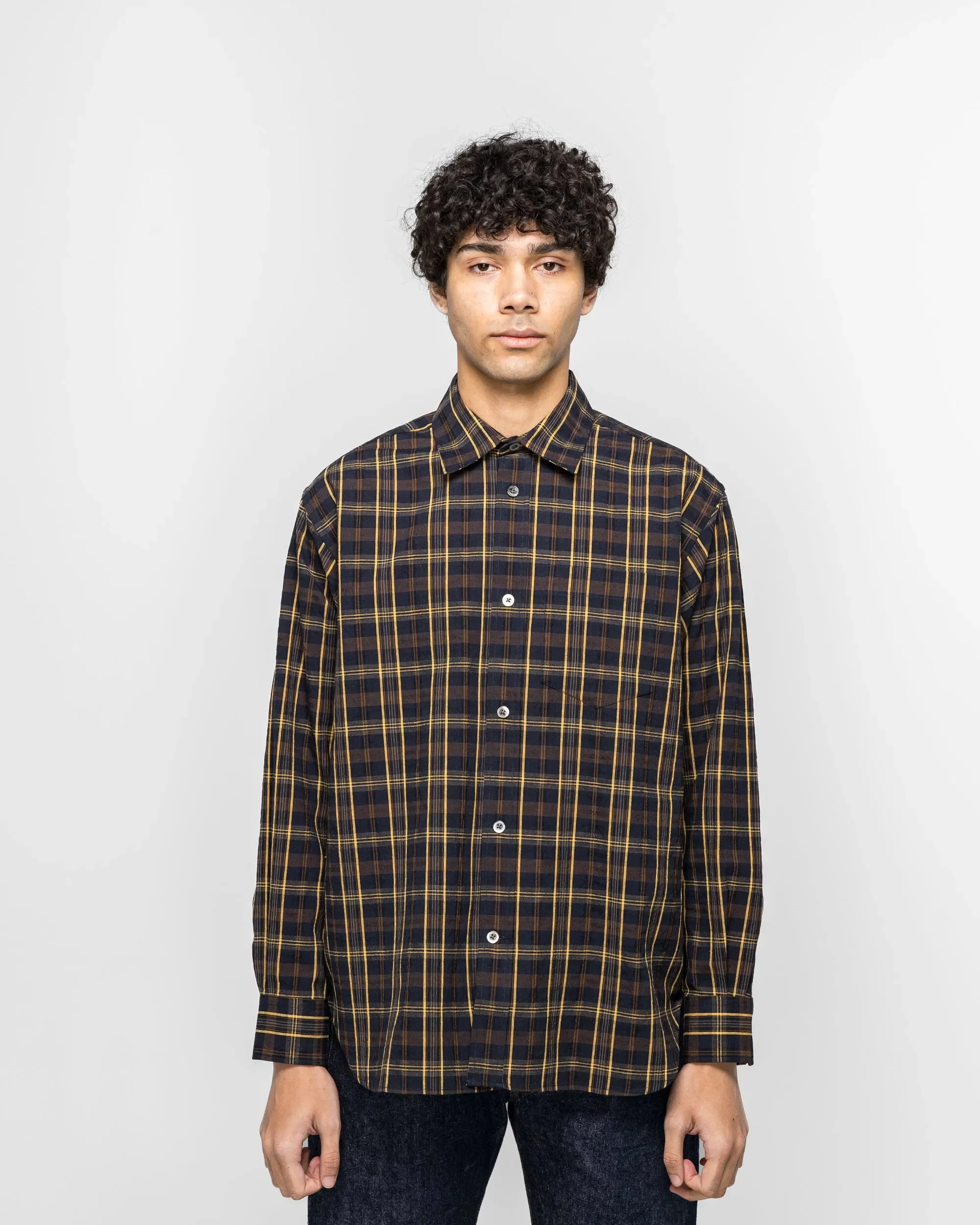 Norse Projects Ole Oversize Wool Check Shirt - Dark Navy