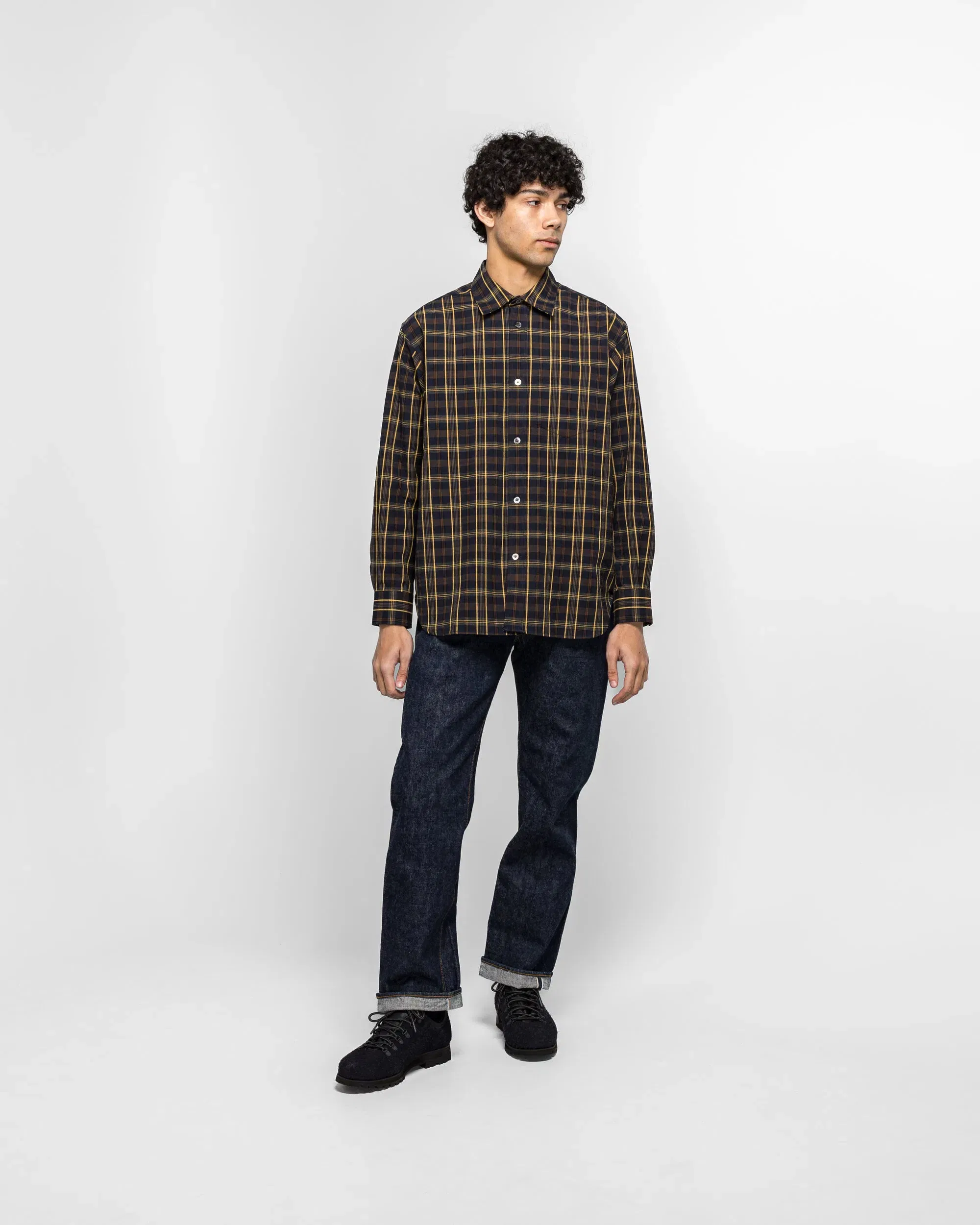 Norse Projects Ole Oversize Wool Check Shirt - Dark Navy