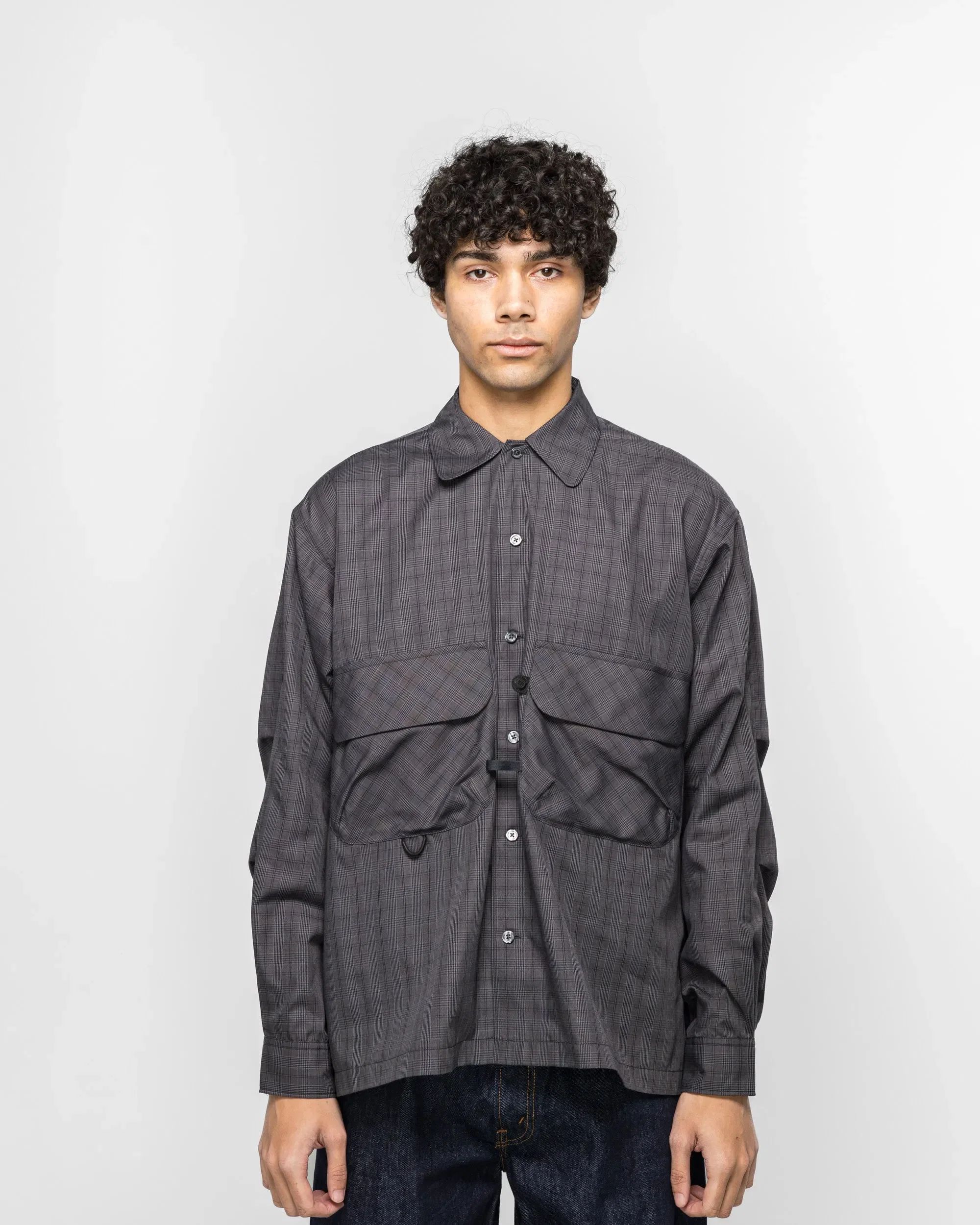 DAIWA PIER39 Tech Sports Open Collar Shirt L/S - Nova Check Charcoal Grey
