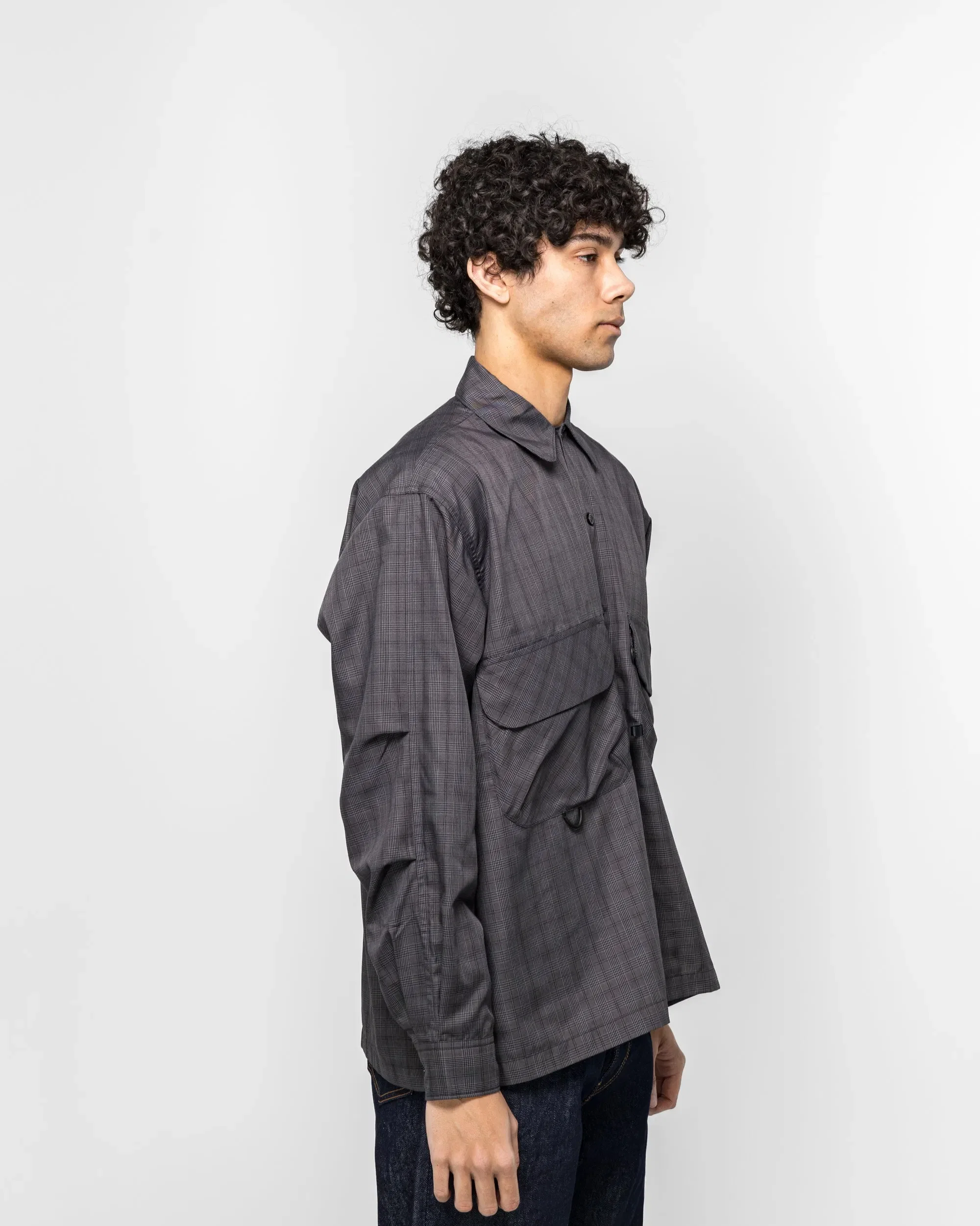 DAIWA PIER39 Tech Sports Open Collar Shirt L/S - Nova Check Charcoal Grey