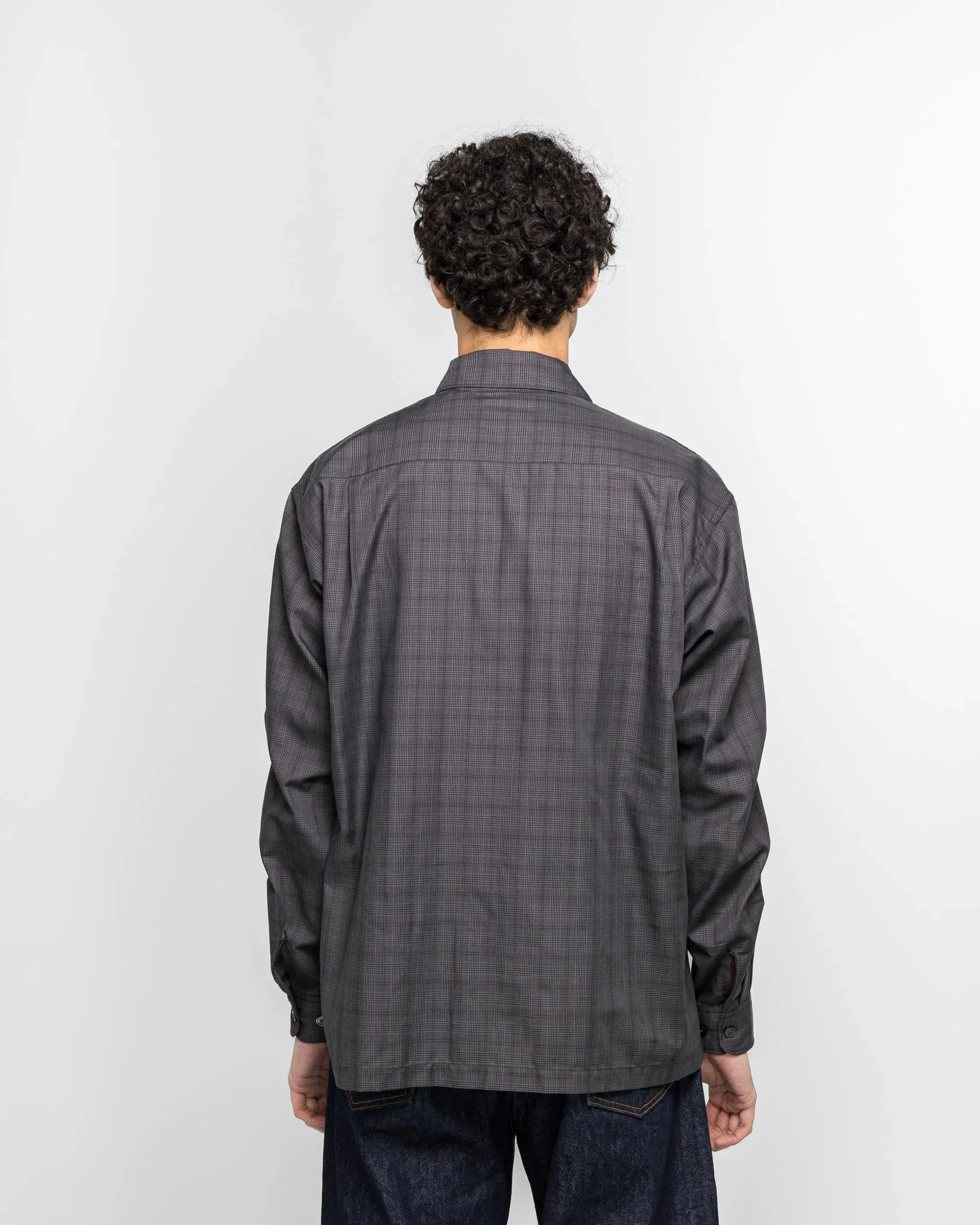 DAIWA PIER39 Tech Sports Open Collar Shirt L/S - Nova Check Charcoal Grey