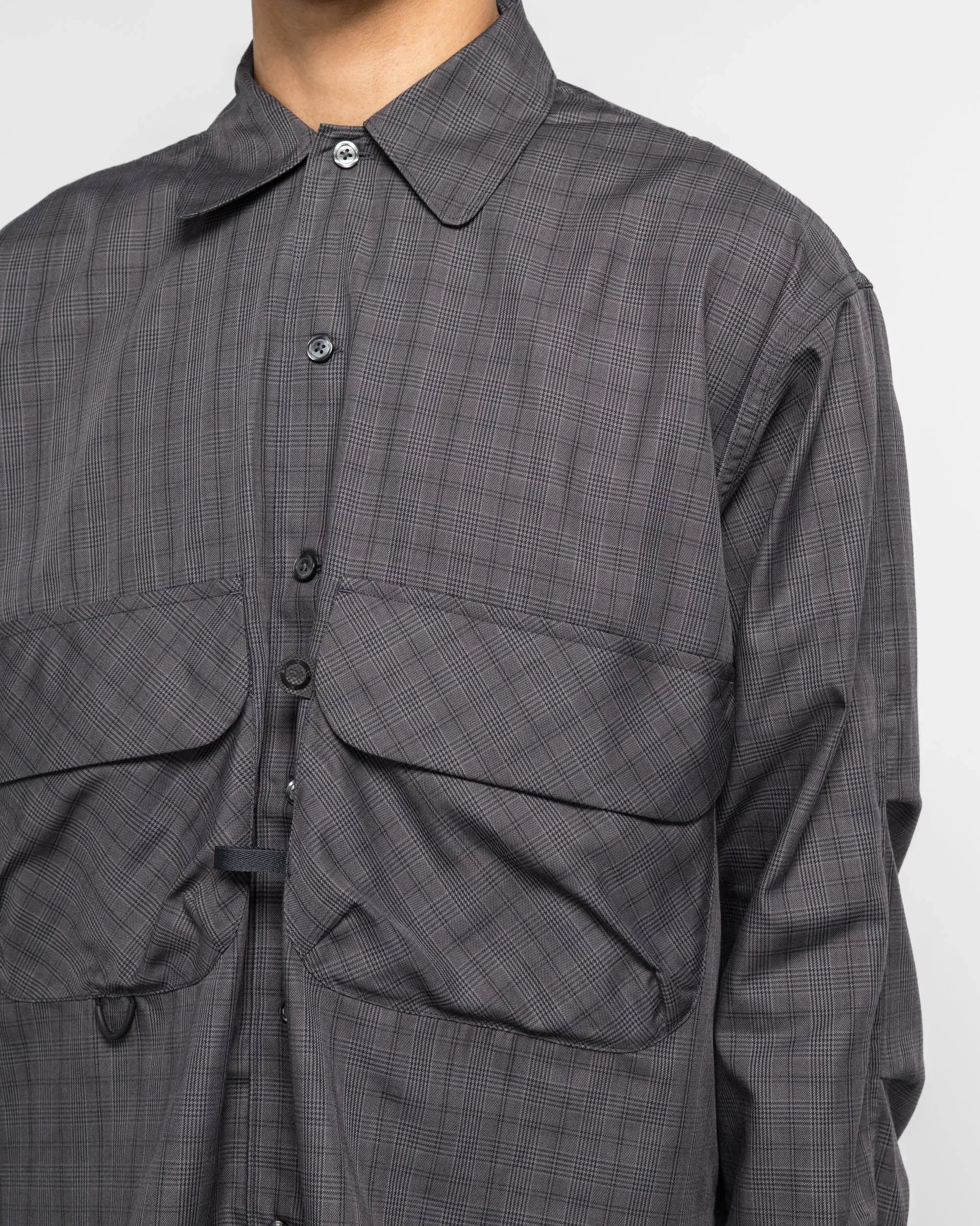 DAIWA PIER39 Tech Sports Open Collar Shirt L/S - Nova Check Charcoal Grey