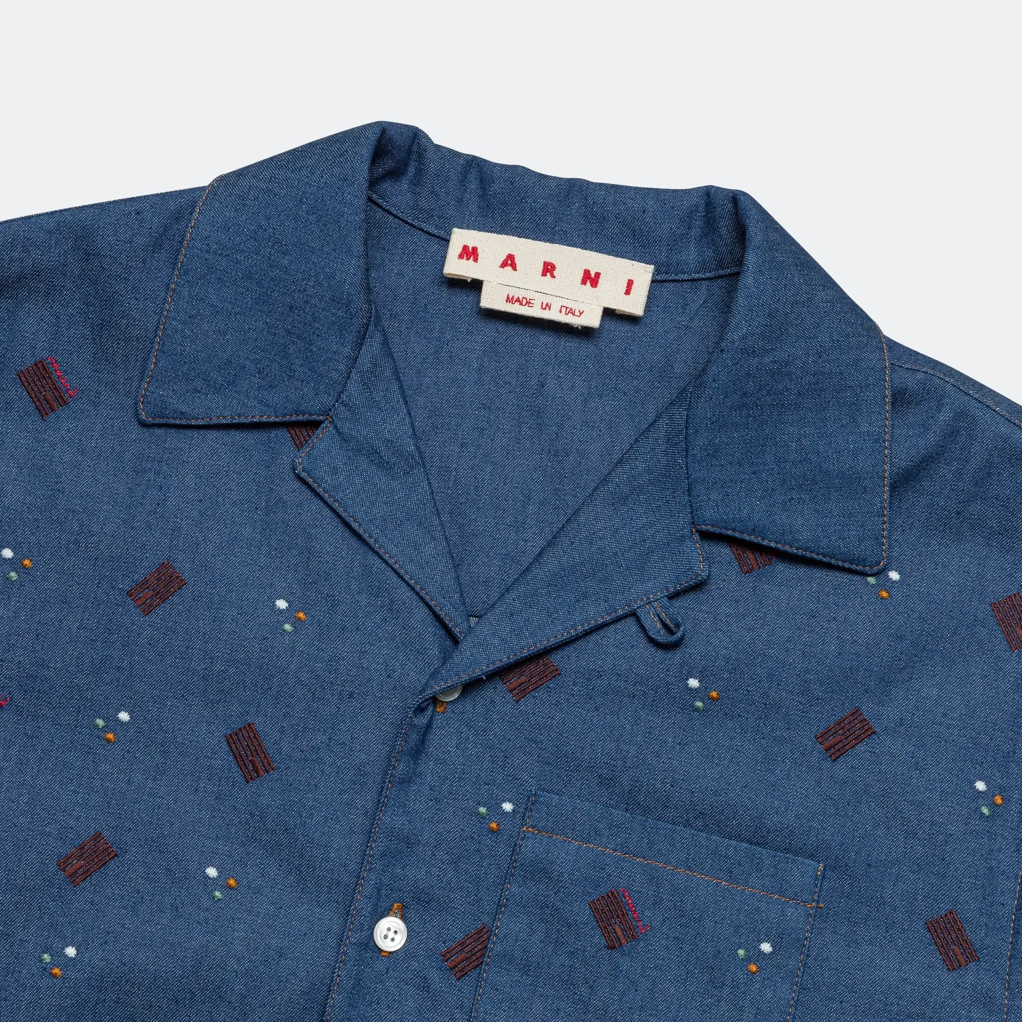 Marni Short Sleeve Pattern Cotton Shirt - Blue