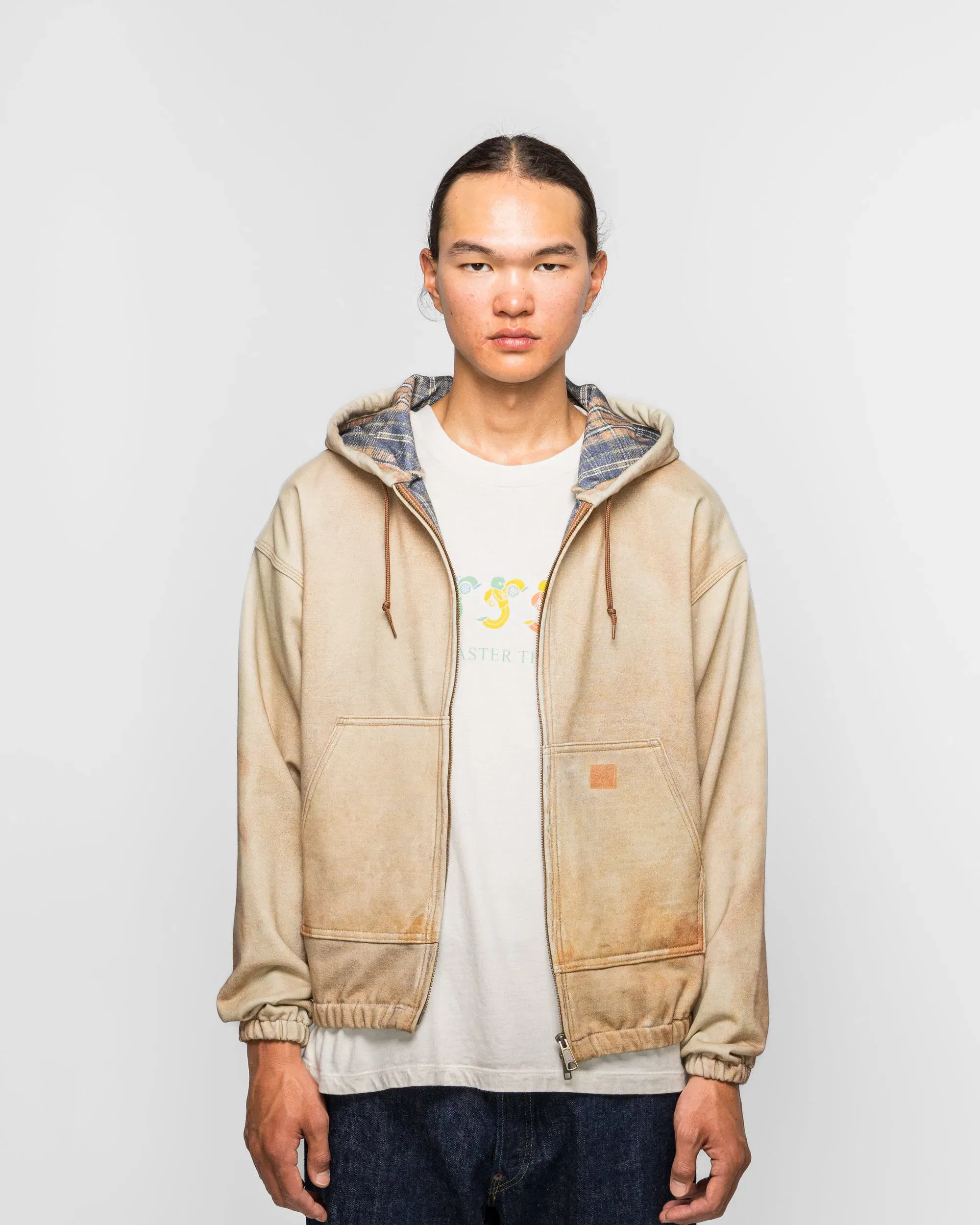 Beams Mock Print Hoodie - Fade Beige