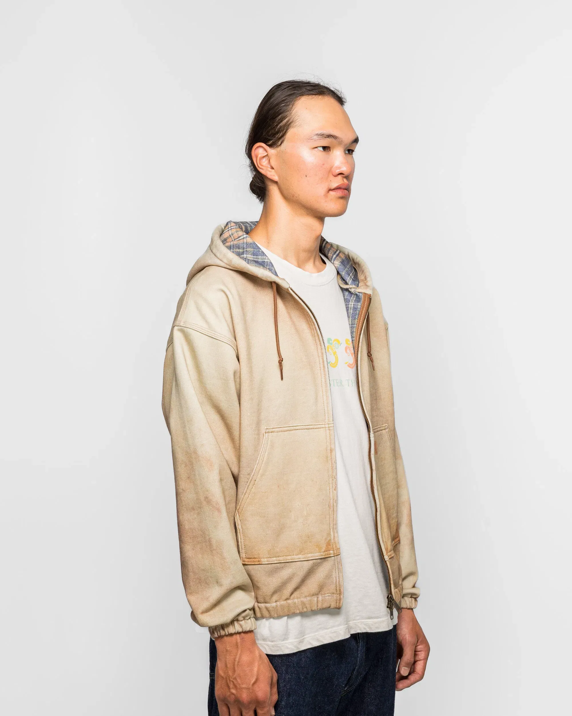 Beams Mock Print Hoodie - Fade Beige