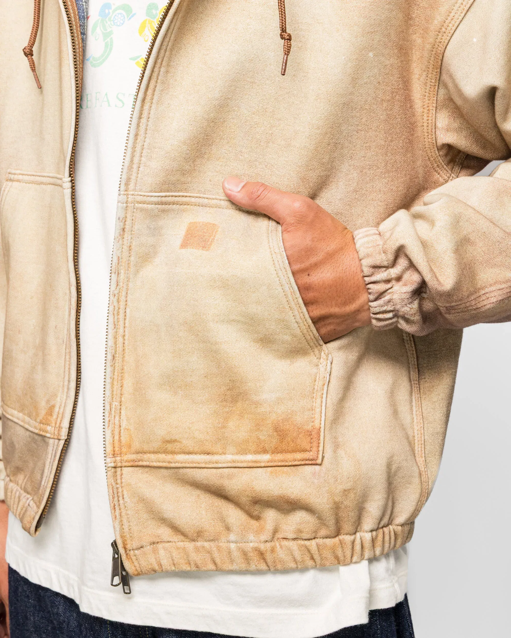 Beams Mock Print Hoodie - Fade Beige