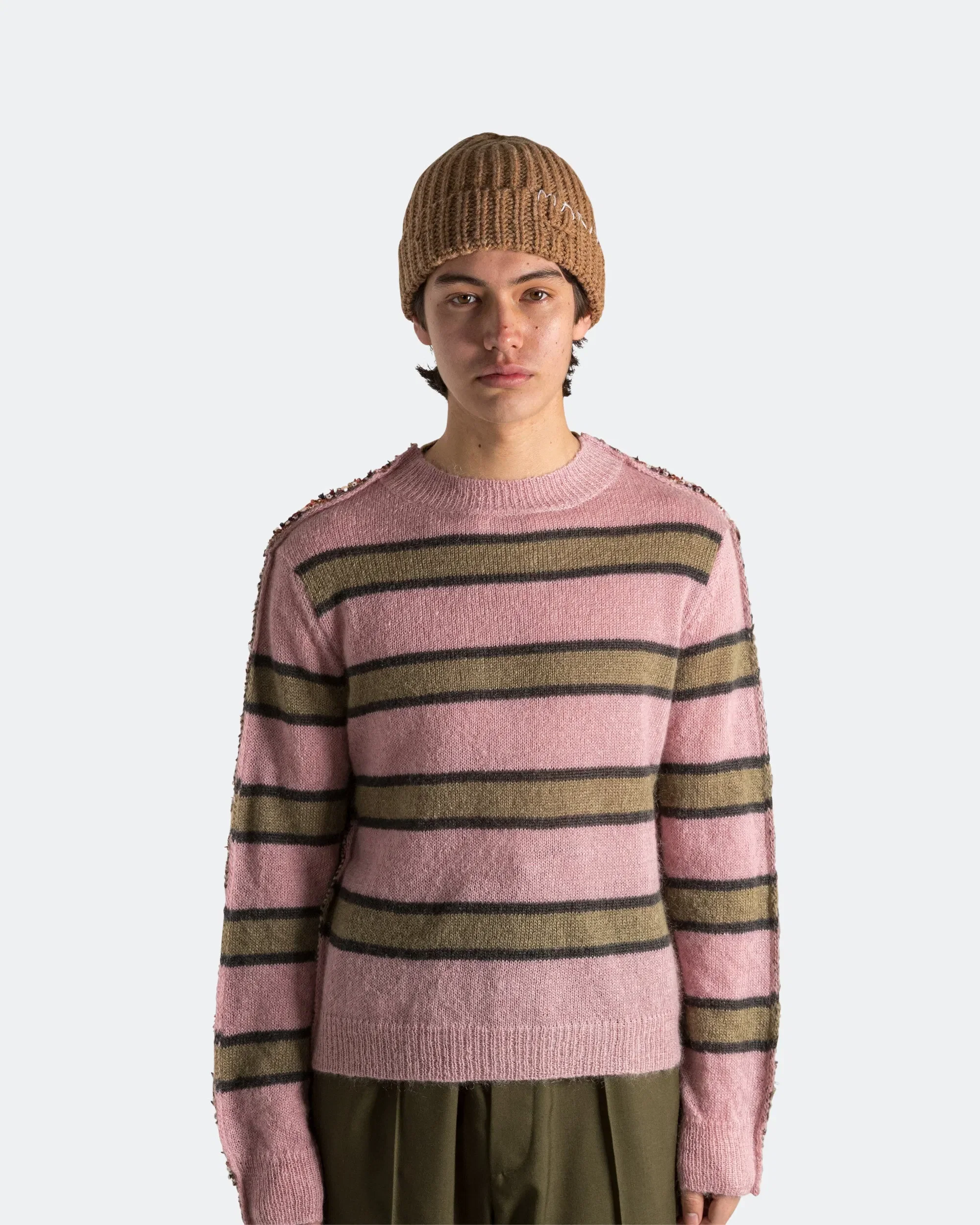 Marni Mixed Stripe Blend Roundneck Sweater - Soft Pink