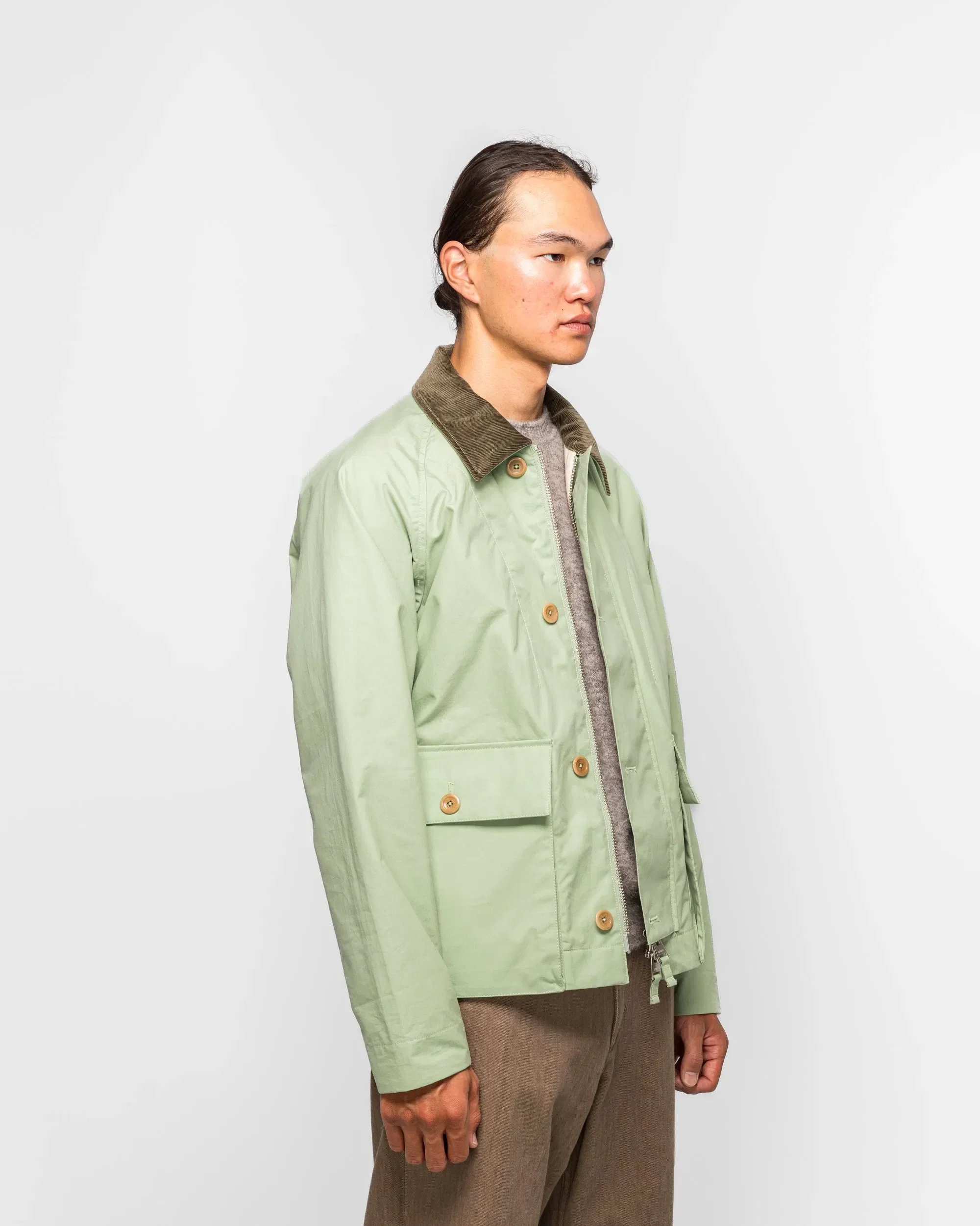 Norse Projects Holmen Wax Raglan Light Jacket - Basil