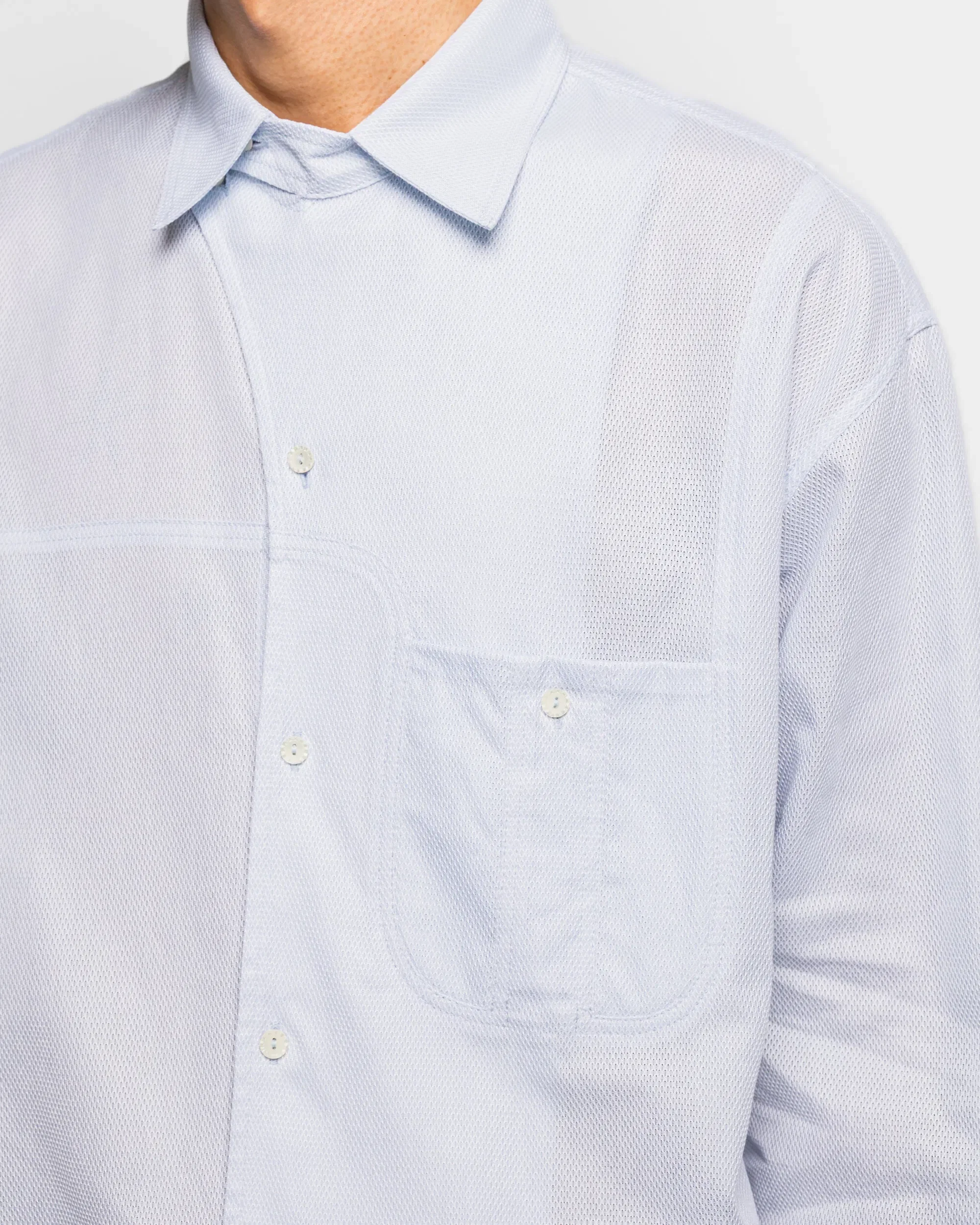 Kiko Kostadinov Veca Panelled Shirt - Pale Blue Mesh Shirting