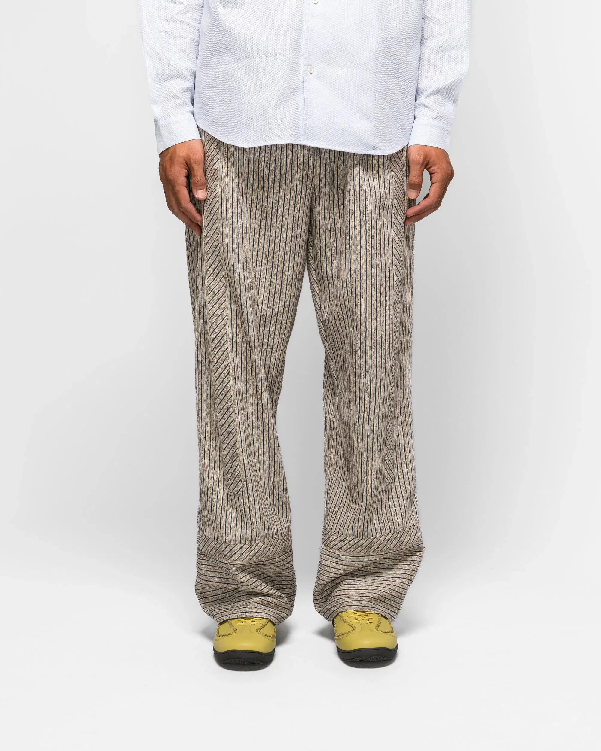 Kiko Kostadinov Kyan Trouser - Tan/Blue Textured Stripe