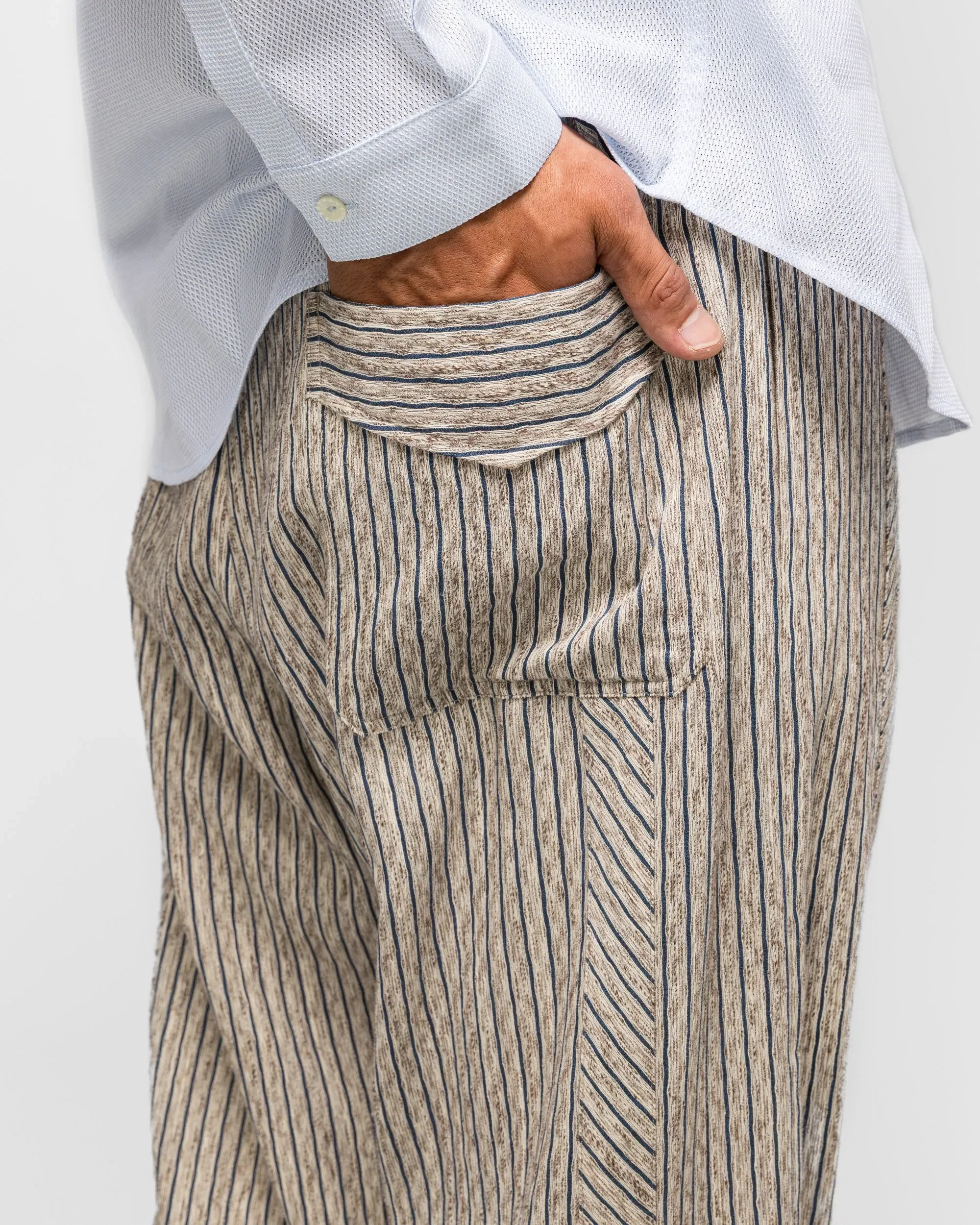 Kiko Kostadinov Kyan Trouser - Tan/Blue Textured Stripe