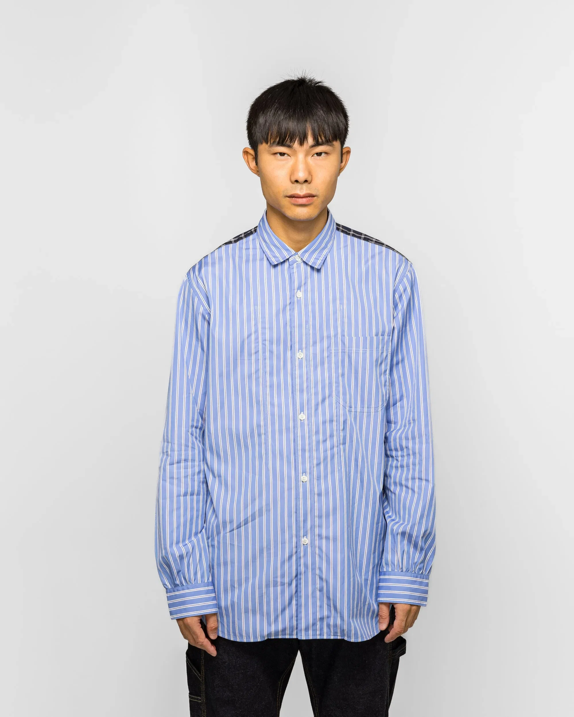 Junya Watanabe MAN Cotton Stripe x Flat Stripe Shirt - Blue/Navy