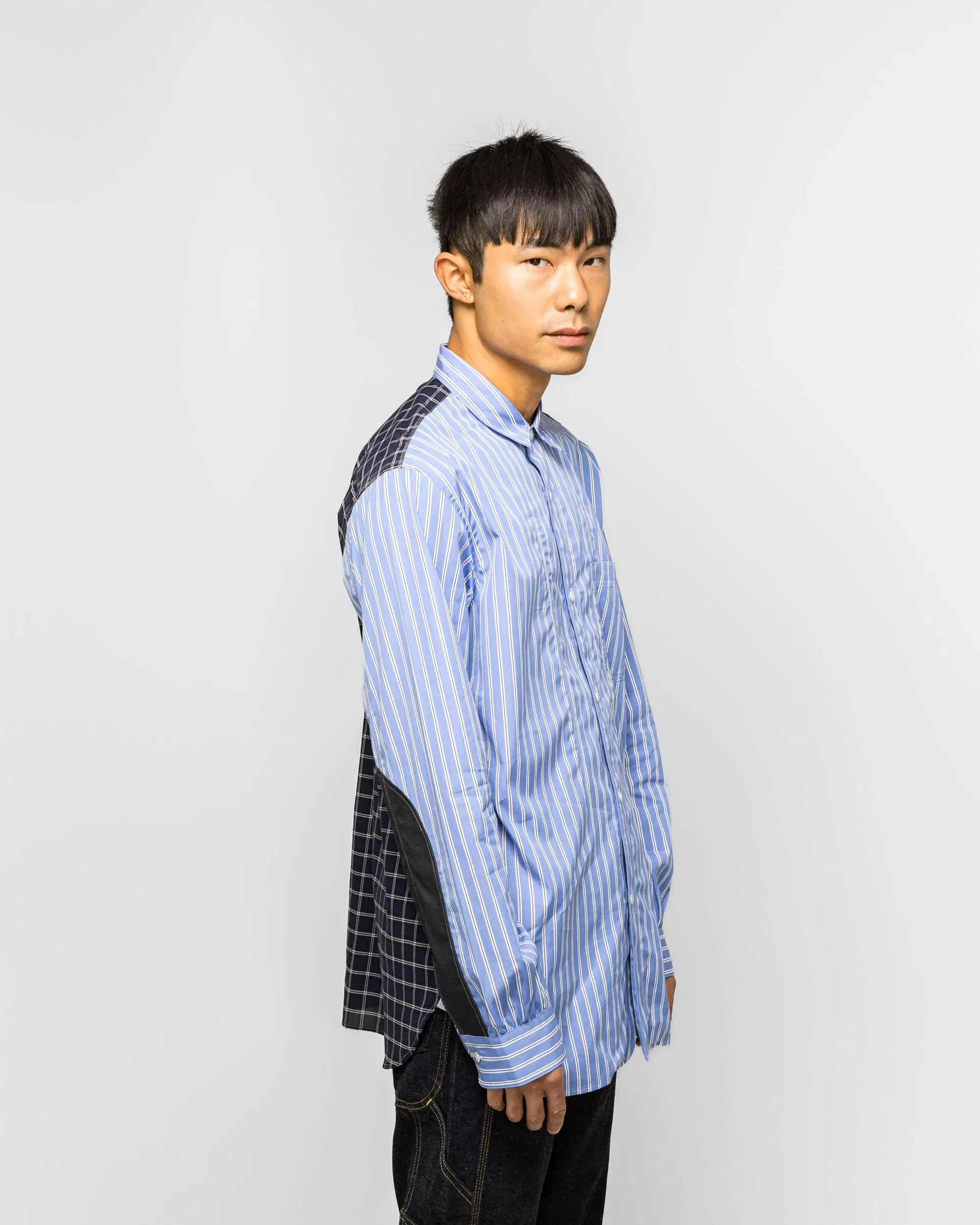 Junya Watanabe MAN Cotton Stripe x Flat Stripe Shirt - Blue/Navy