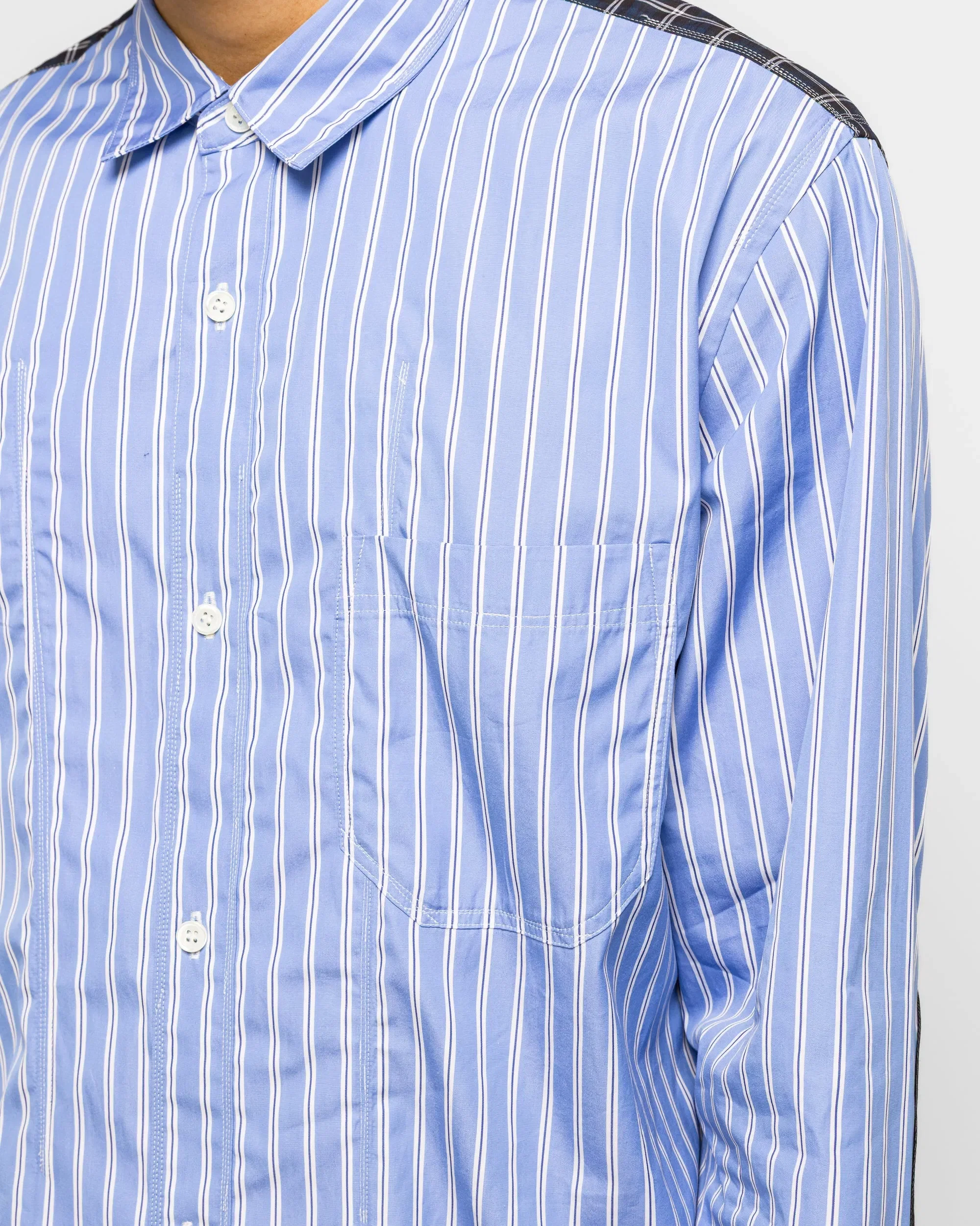 Junya Watanabe MAN Cotton Stripe x Flat Stripe Shirt - Blue/Navy