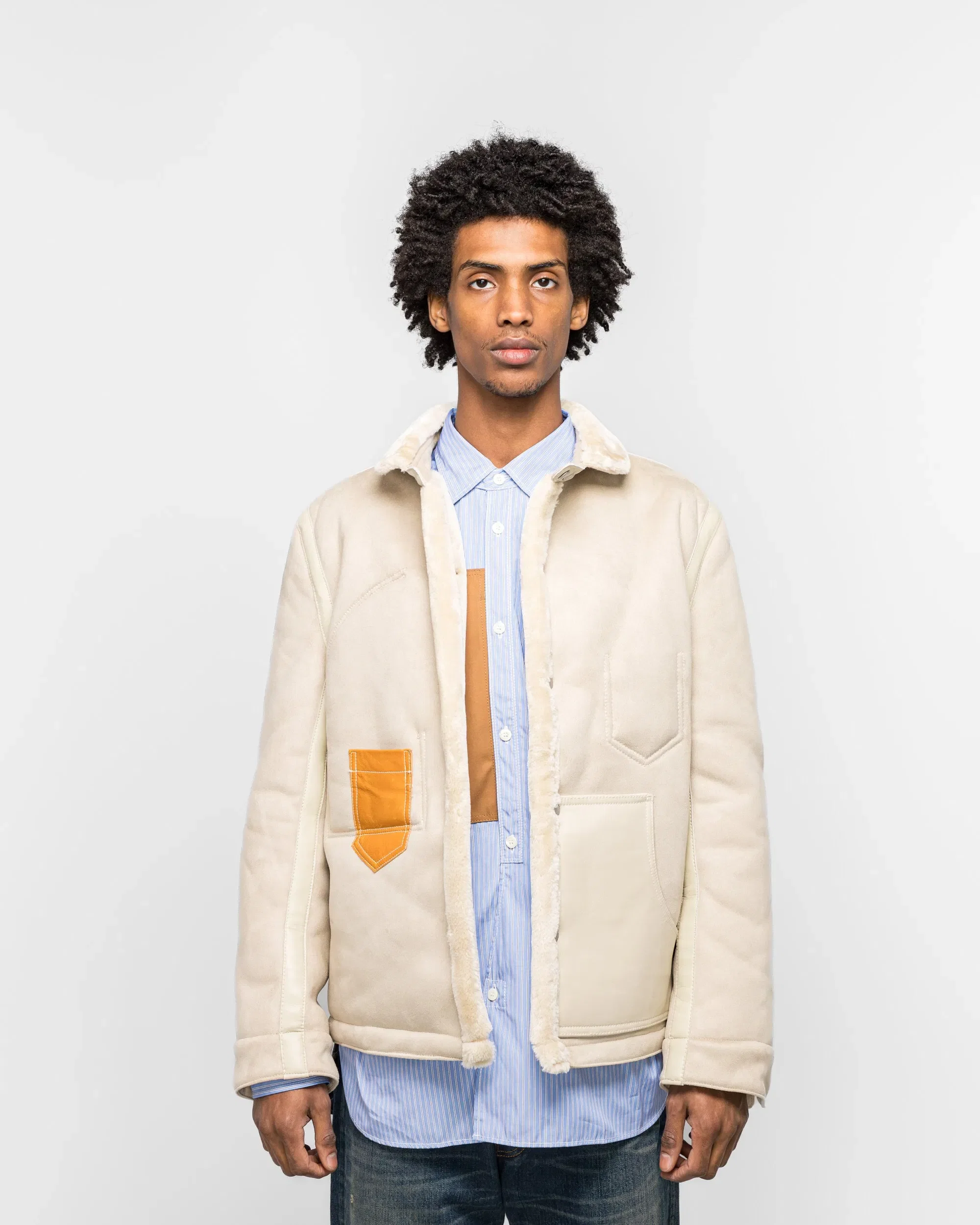 Junya Watanabe MAN Polyester Boat Mouton Leather Jacket - Beige/Brown