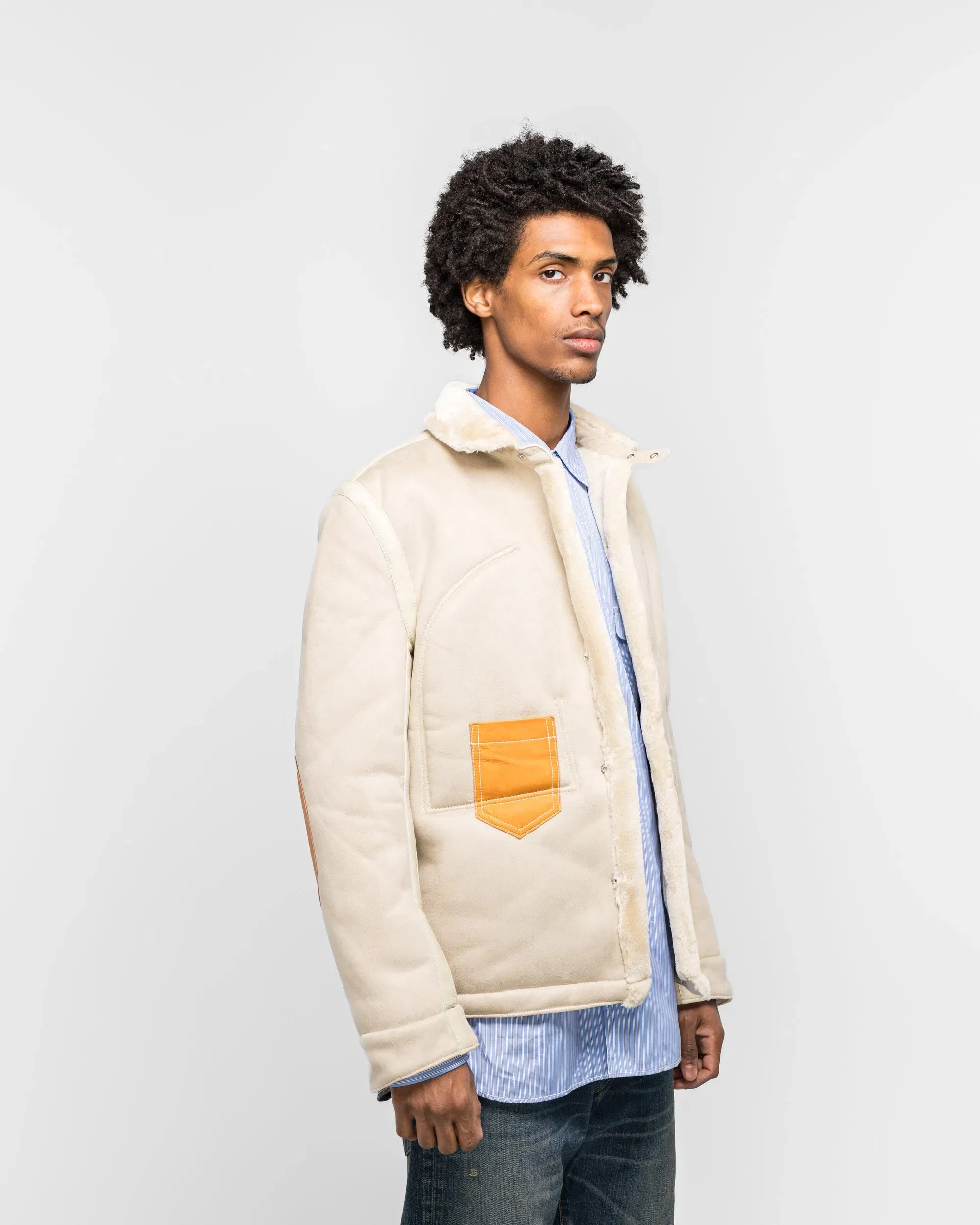 Junya Watanabe MAN Polyester Boat Mouton Leather Jacket - Beige/Brown