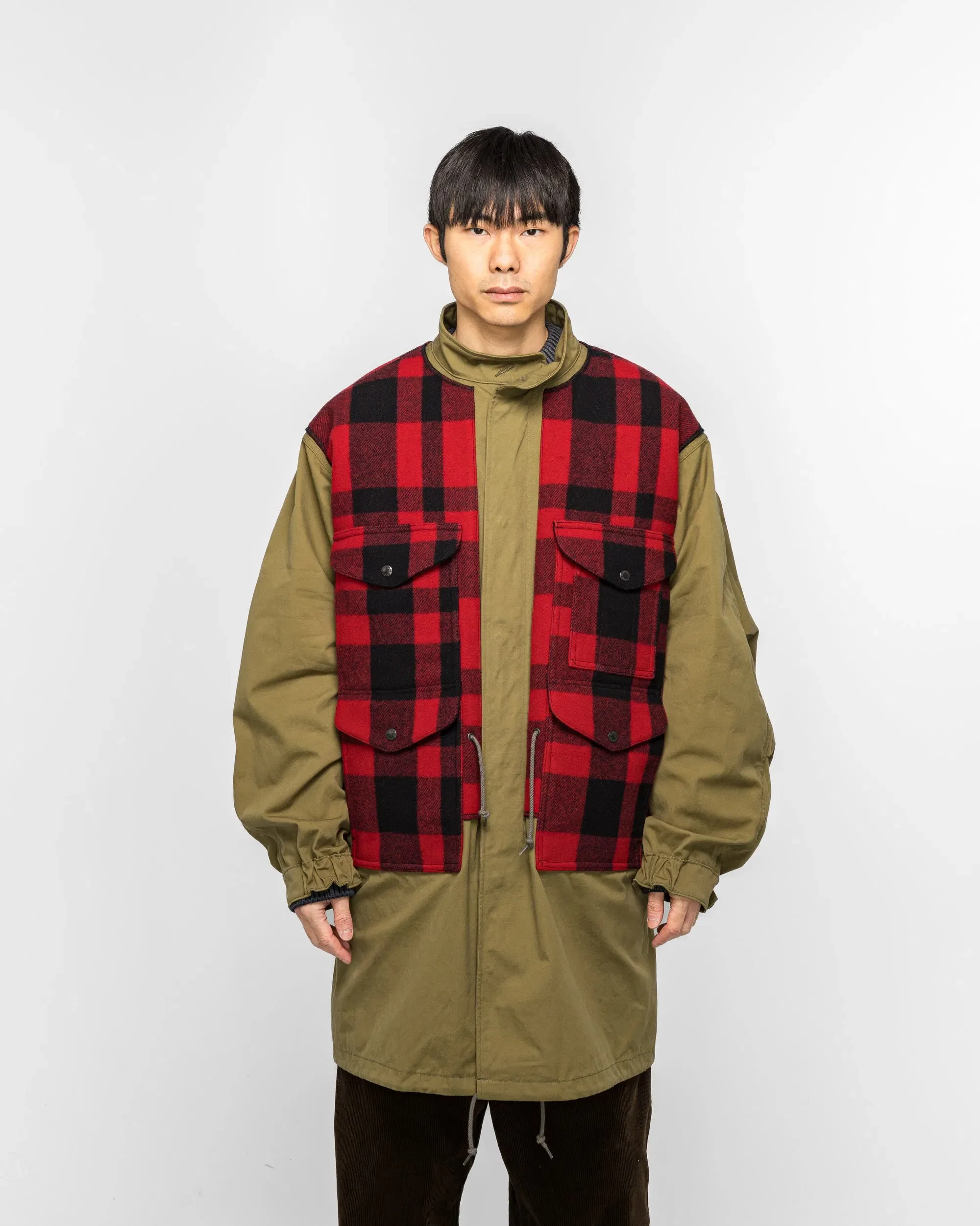 Junya Watanabe MAN Cotton Canvas Mackinaw Wool Coat x FILSON - Khaki/Red