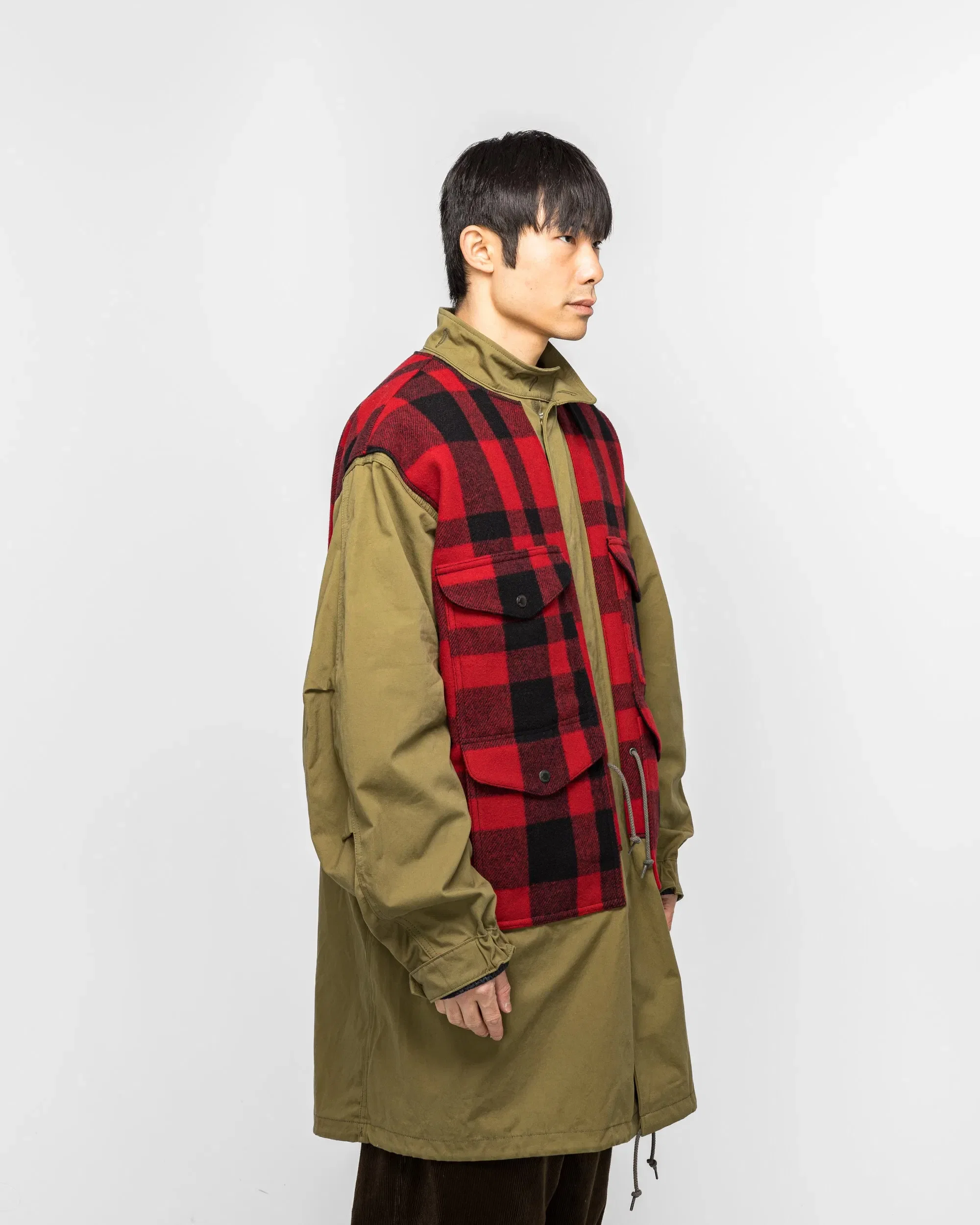Junya Watanabe MAN Cotton Canvas Mackinaw Wool Coat x FILSON - Khaki/Red