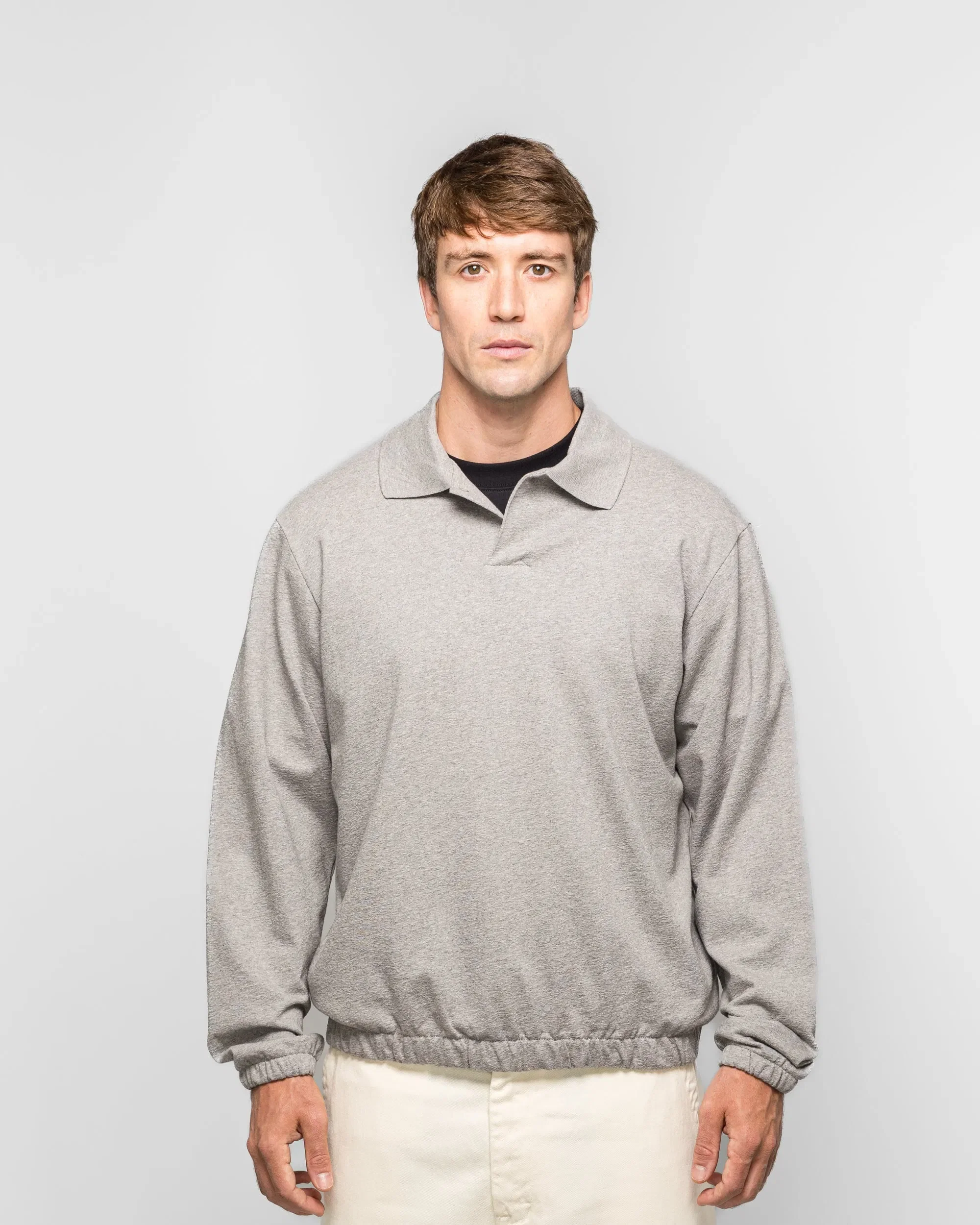 Norse Projects Sylane Relaxed Light Pile Jersey Polo - Grey Melange